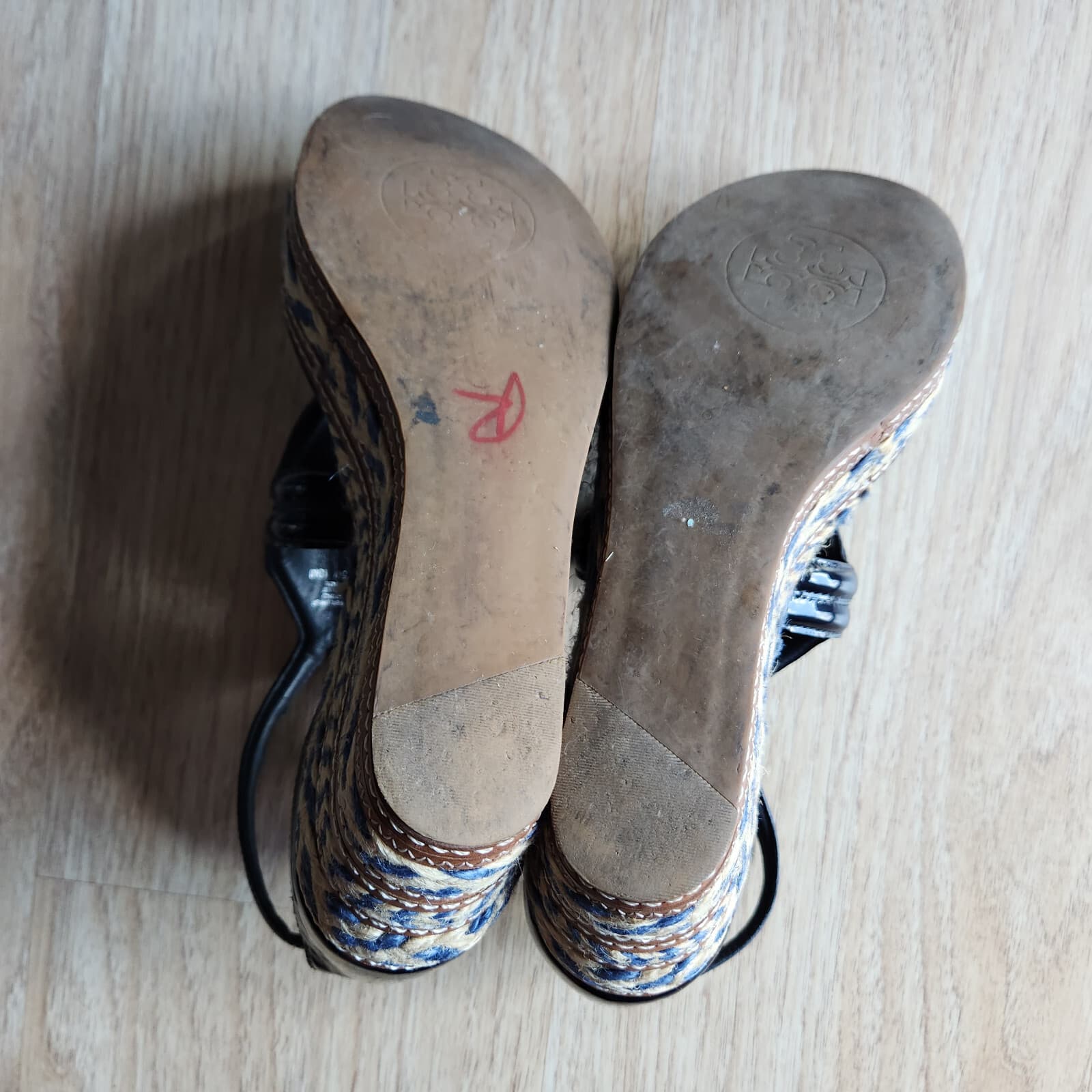 Tory Burch Leather 3" Woven Jute Wedge Platform Shoes Open Toe Ankle Strap US10M - Thumbnail 6