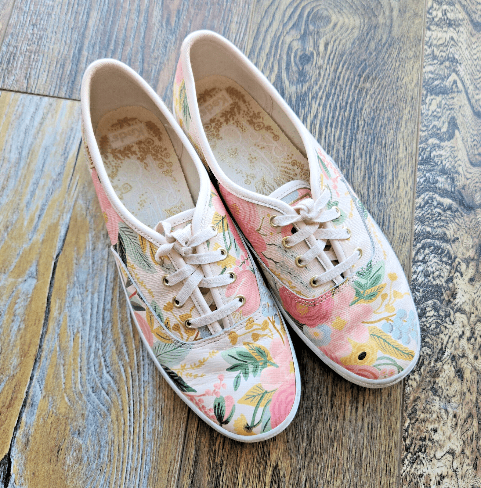 Keds x Rifle Paper Co. Premium Leather Floral Low Top Sneaker Lace-Up Women 7.5 - Thumbnail 2