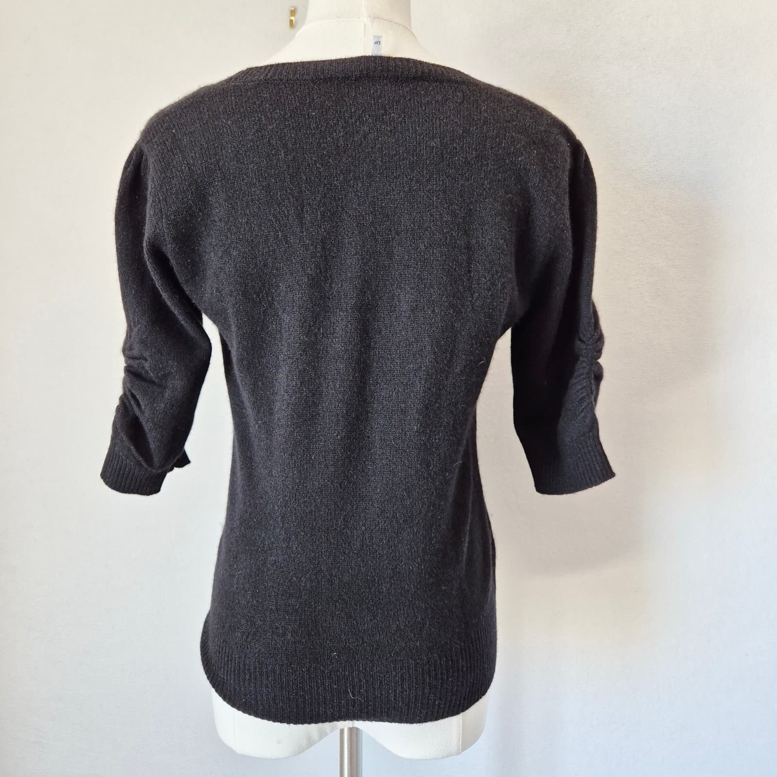FRAME 100% Cashmere Scoop Neck Sweater 3/4 Cinched Sleeve Black Women's S - Thumbnail 6
