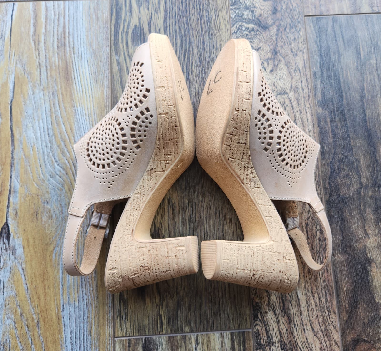 NWoB Spring Step Liberty Laser-Cut Leather Slingback Sandals Buckle Beige EU40 - Thumbnail 5