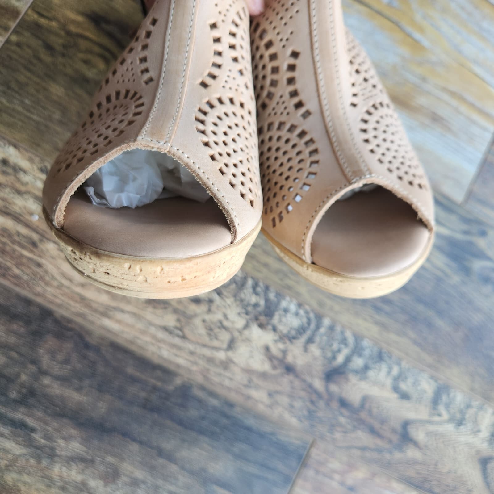 NWoB Spring Step Liberty Laser-Cut Leather Slingback Sandals Buckle Beige EU40 - Thumbnail 7