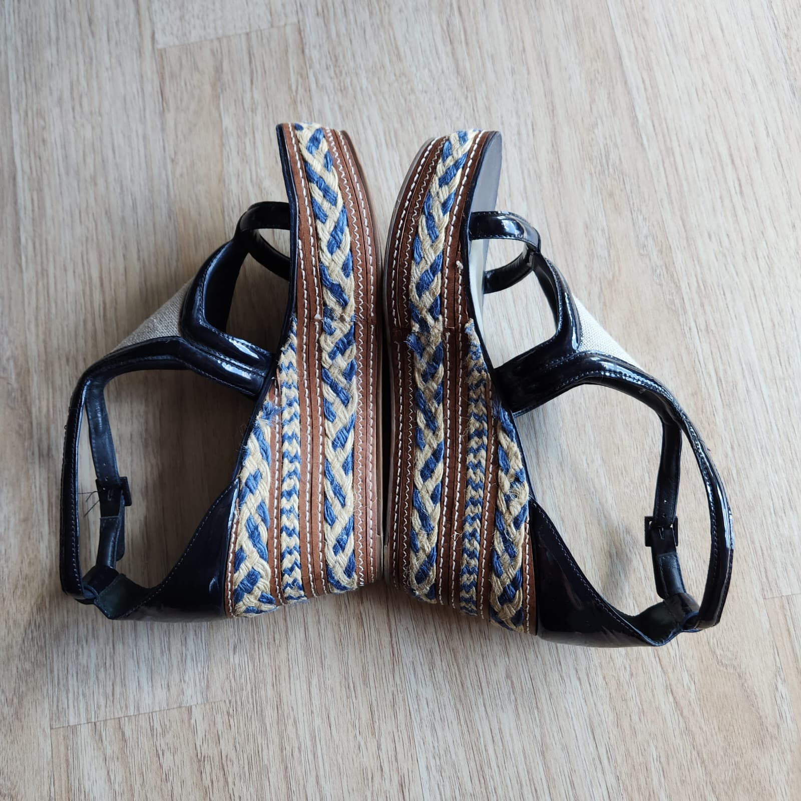Tory Burch Leather 3" Woven Jute Wedge Platform Shoes Open Toe Ankle Strap US10M - Thumbnail 5