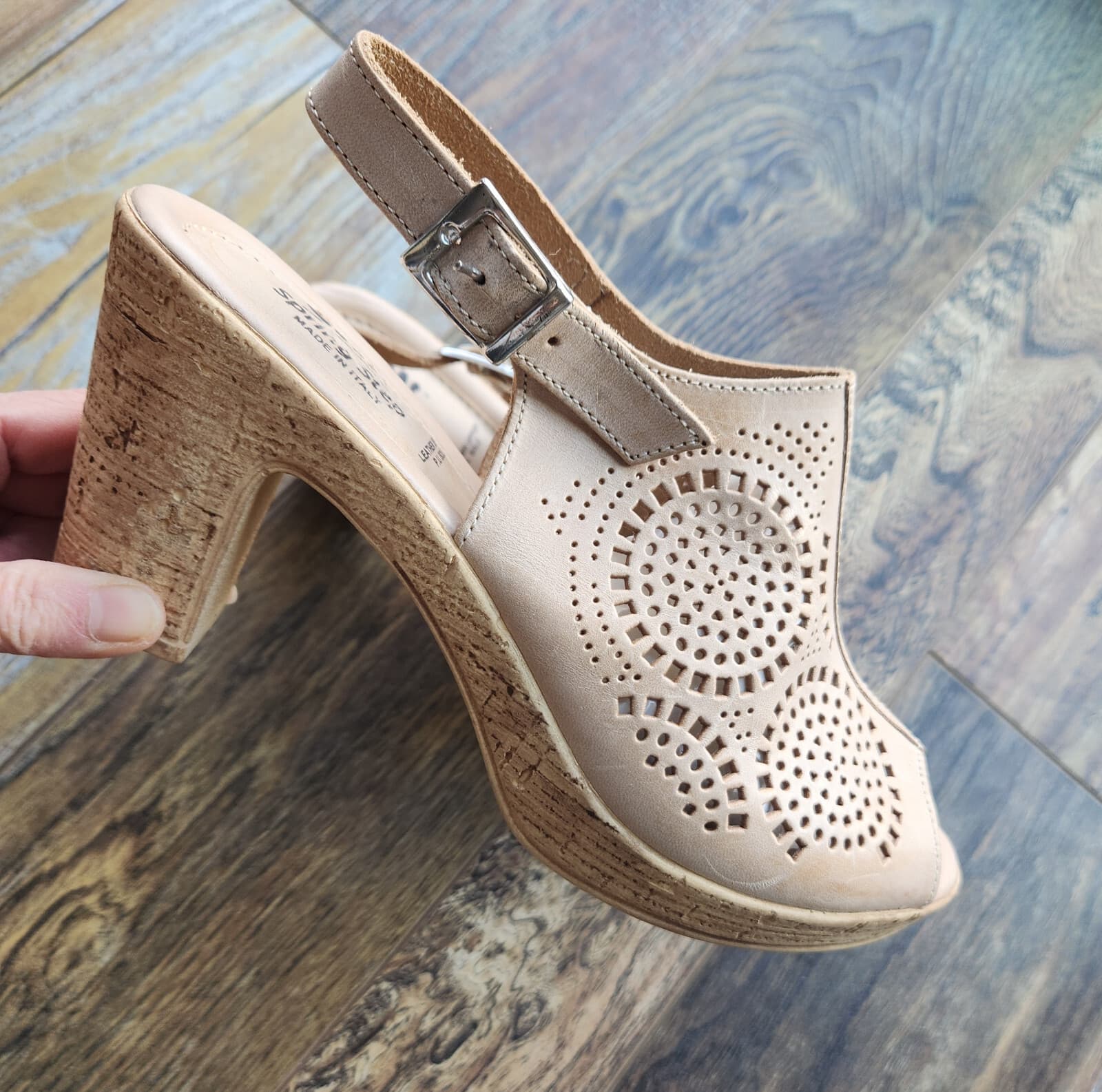 NWoB Spring Step Liberty Laser-Cut Leather Slingback Sandals Buckle Beige EU40 - Thumbnail 9