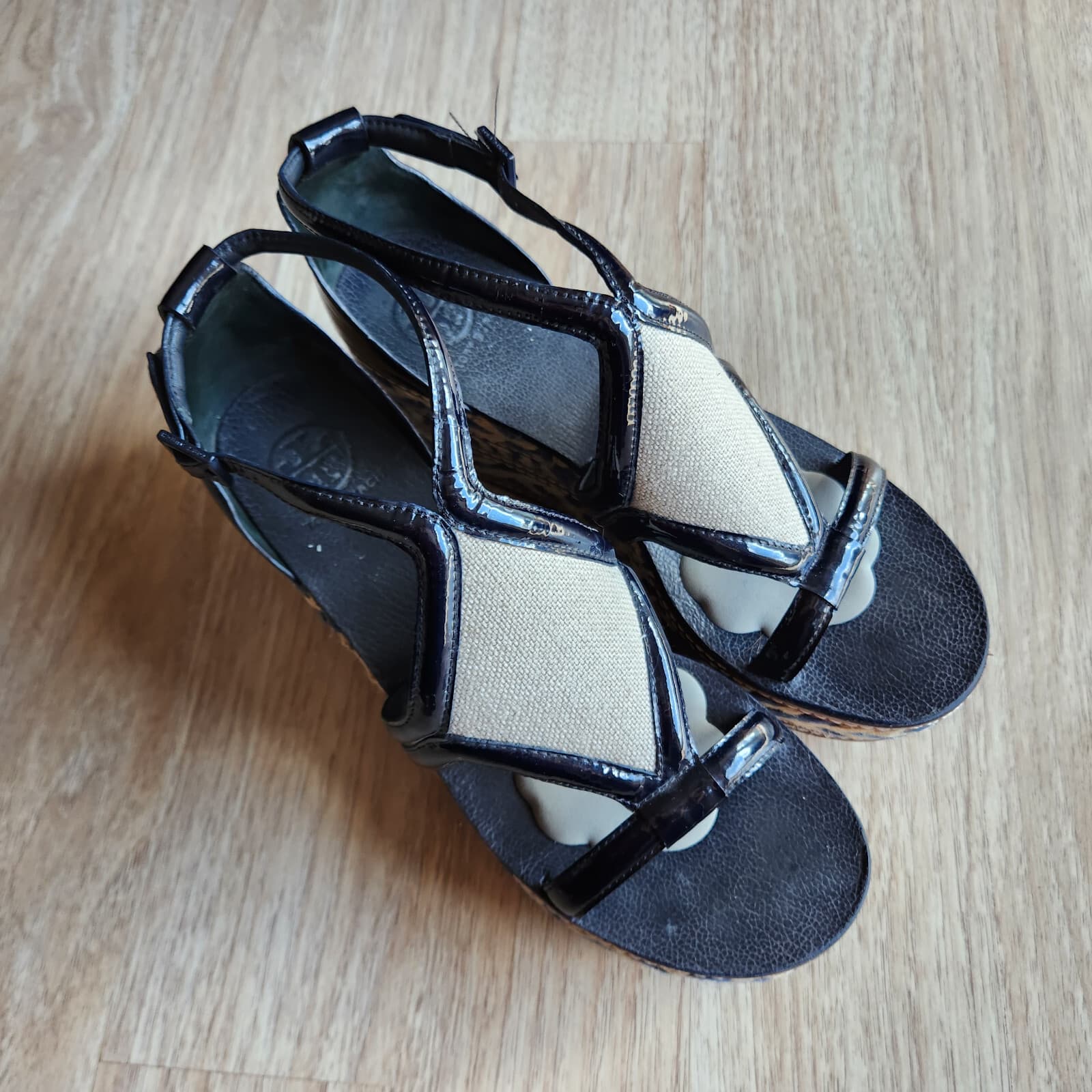 Tory Burch Leather 3" Woven Jute Wedge Platform Shoes Open Toe Ankle Strap US10M - Thumbnail 2
