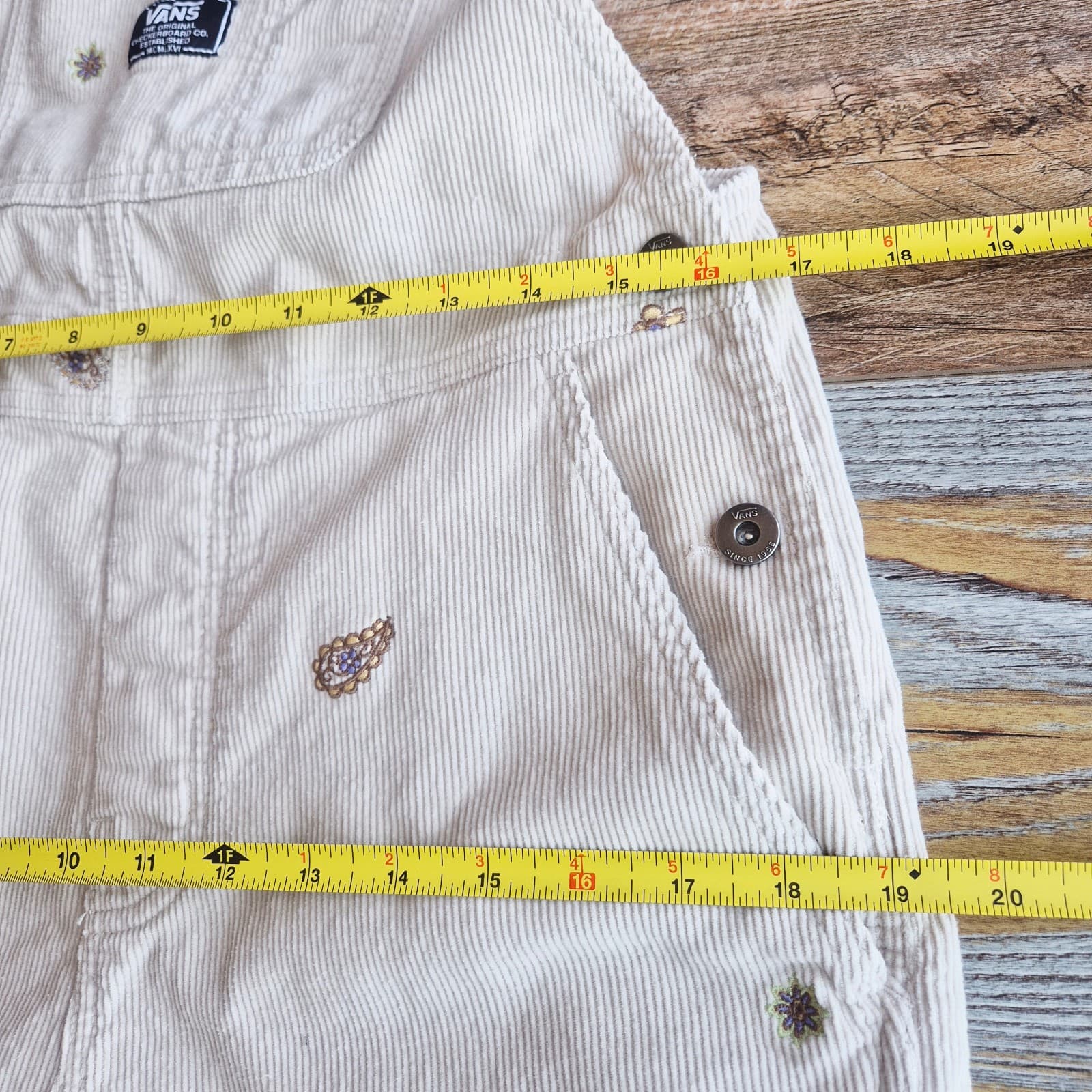 Vans Women's S Ground Work Hollywell Embroidered Corduroy Overalls Cotton Beige - Thumbnail 14