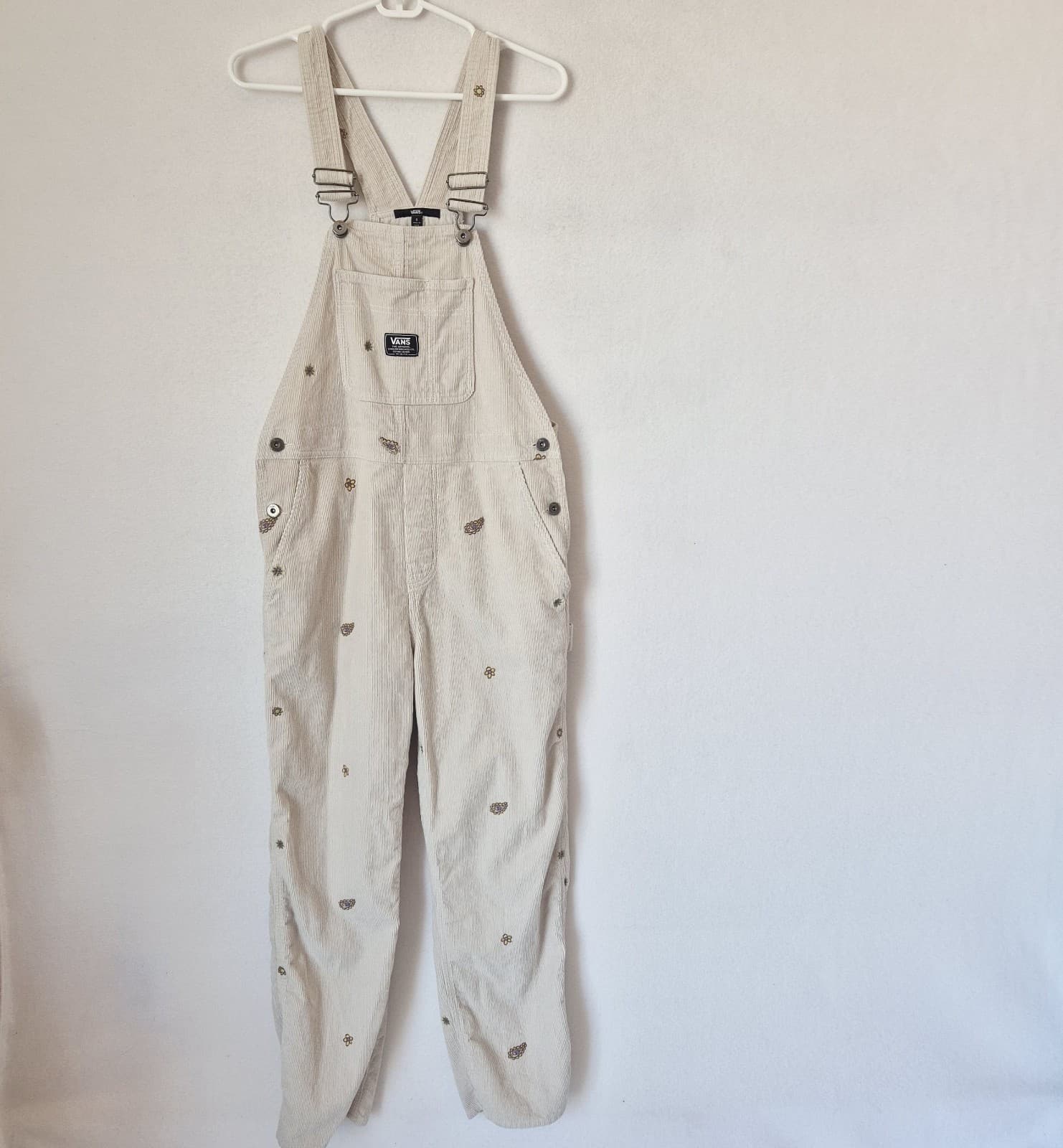 Vans Women's S Ground Work Hollywell Embroidered Corduroy Overalls Cotton Beige - Thumbnail 5
