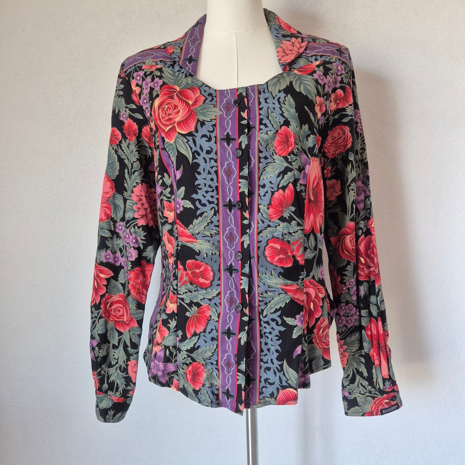 Vintage Rockies USA Made Floral Western Blouse Long Sleeve Button Women Bust 40" - Thumbnail 2