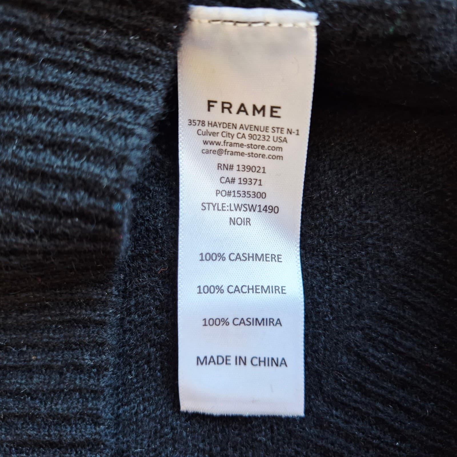 FRAME 100% Cashmere Scoop Neck Sweater 3/4 Cinched Sleeve Black Women's S - Thumbnail 8
