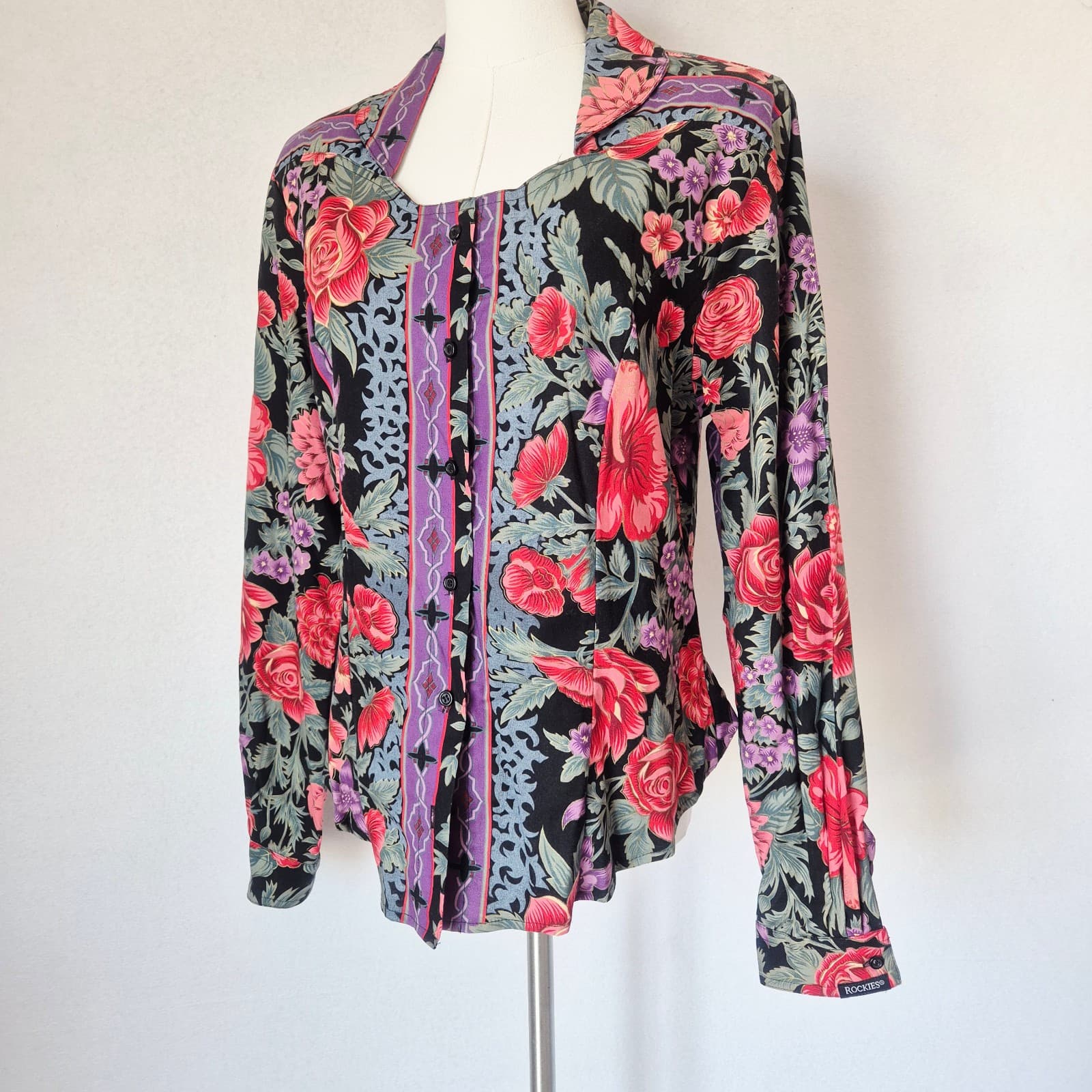 Vintage Rockies USA Made Floral Western Blouse Long Sleeve Button Women Bust 40" - Thumbnail 3