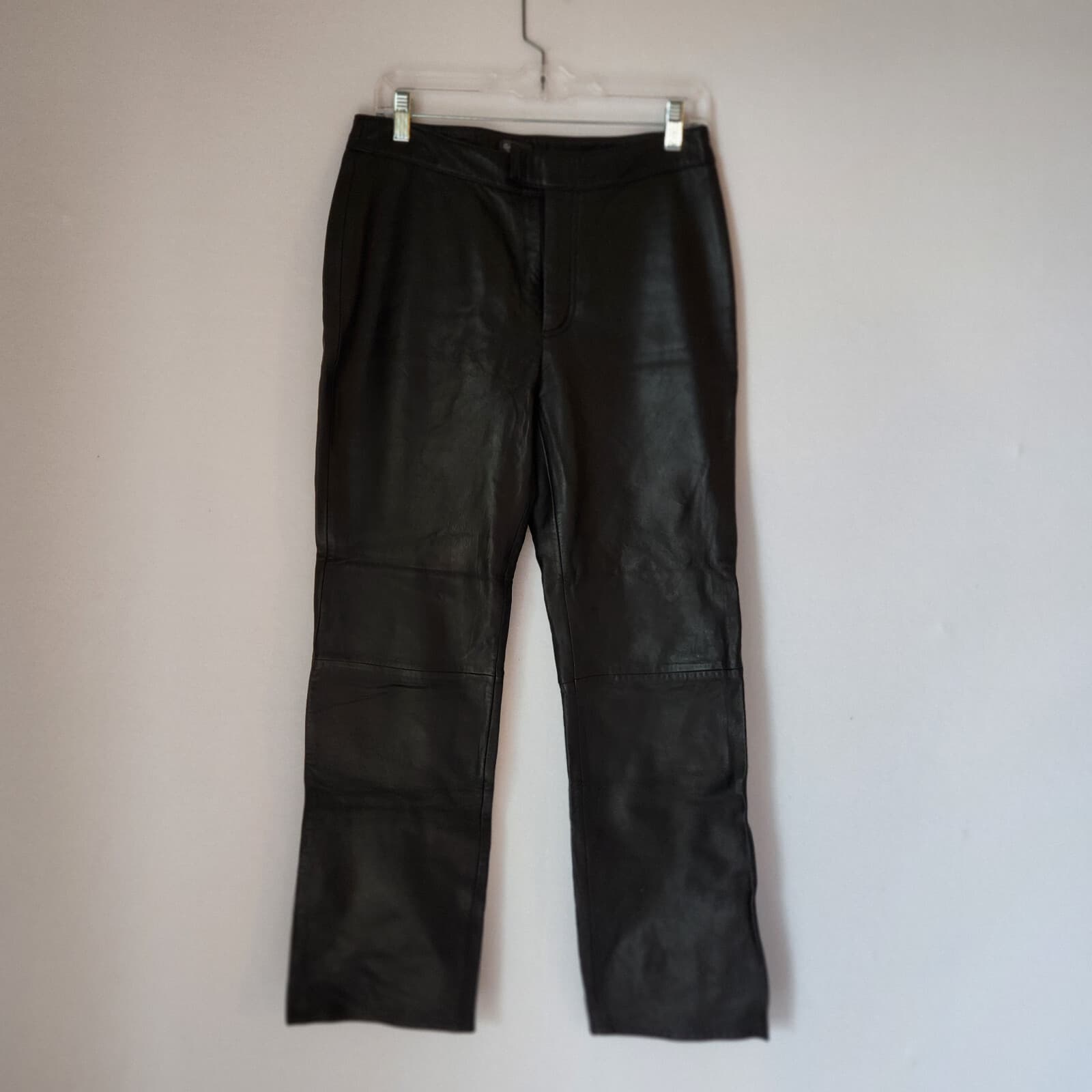 Rem GARSON 100% Genuine Leather Straight Leg Pants Zip Pocket Black Women 8P - Thumbnail 3