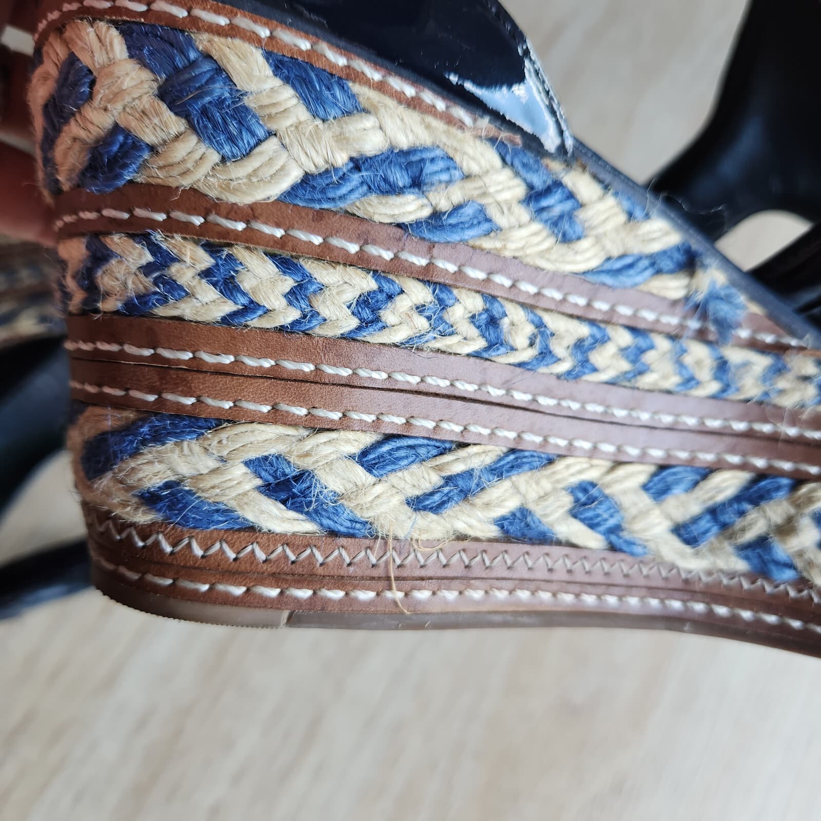 Tory Burch Leather 3" Woven Jute Wedge Platform Shoes Open Toe Ankle Strap US10M - Thumbnail 7