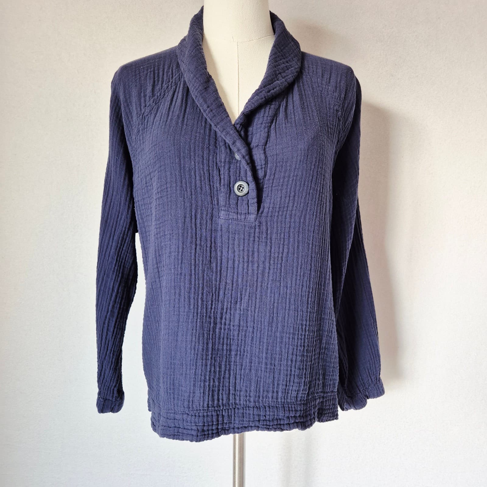 Xirena Qwynn Blue Gauze Shawl Collar Top Long Raglan Sleeves Cotton Women's XS - Thumbnail 2