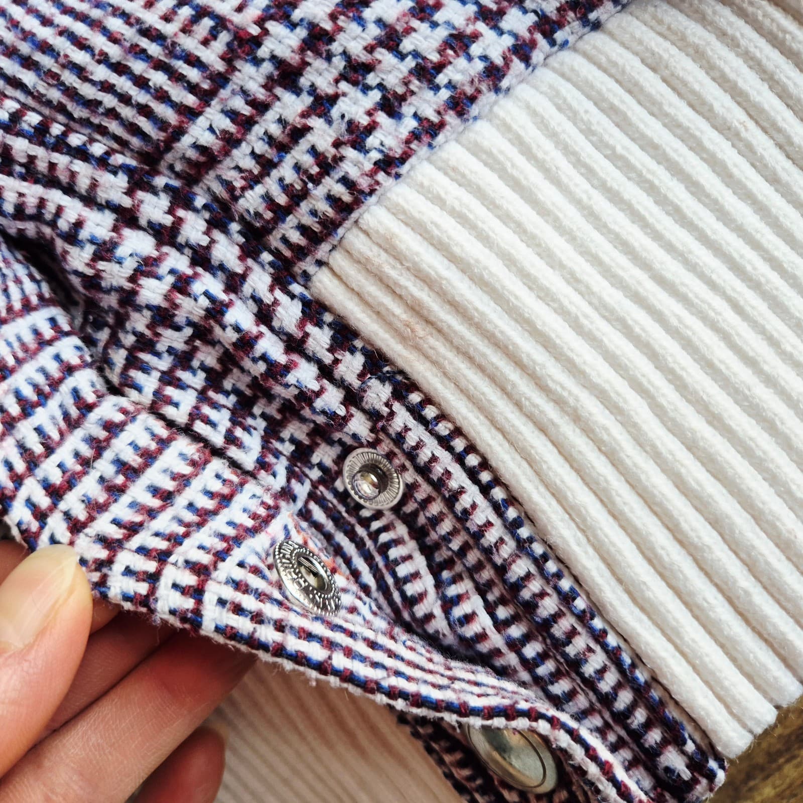 Free People Fabian Plaid Hoodie Bomber Jacket Snap Pocket Purple White Womens XS - Thumbnail 9