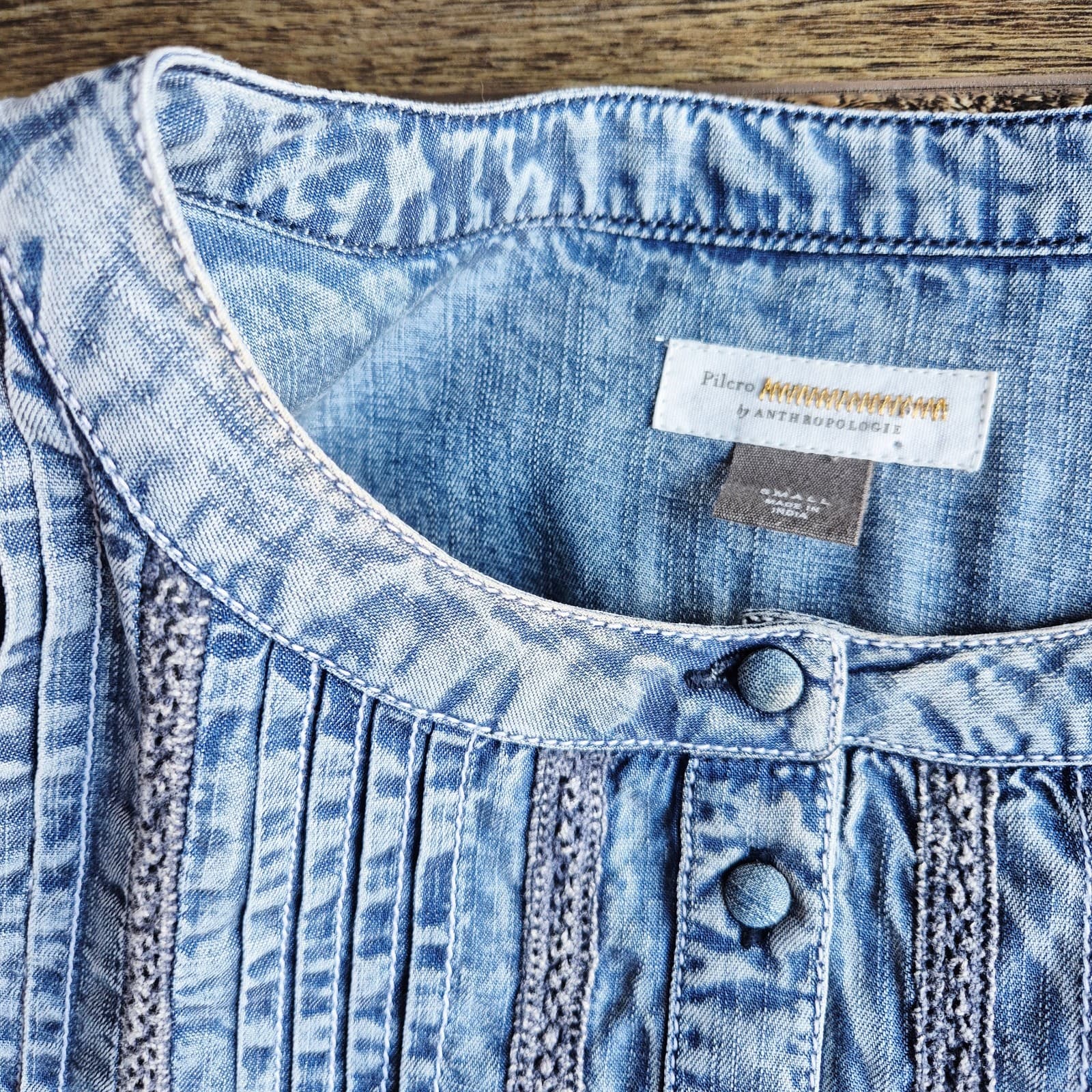 Pilcro and the Letterpress Norah Pintucked Chambray Blouse Long Sleeve Women's S - Thumbnail 11