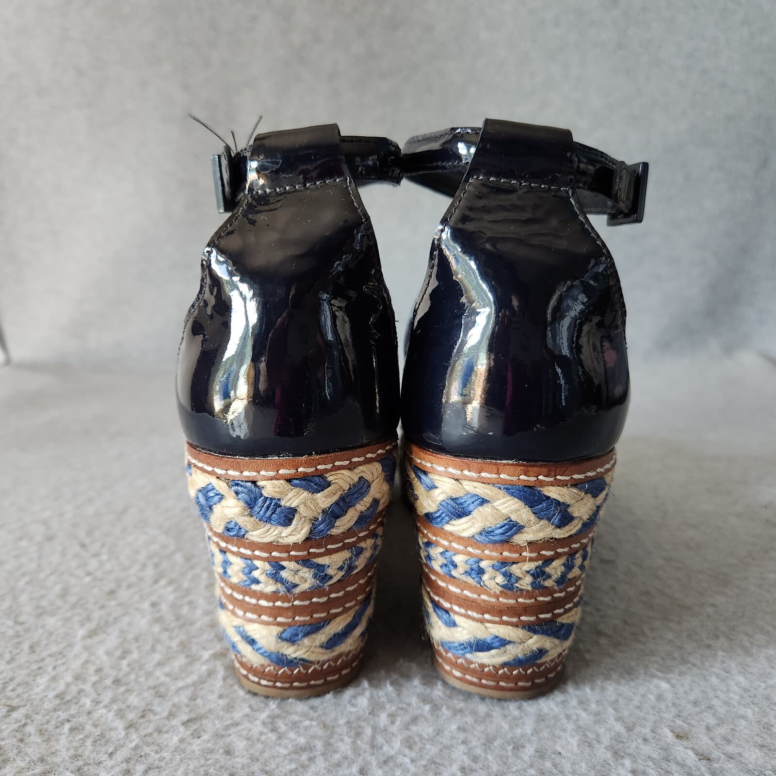 Tory Burch Leather 3" Woven Jute Wedge Platform Shoes Open Toe Ankle Strap US10M - Thumbnail 8