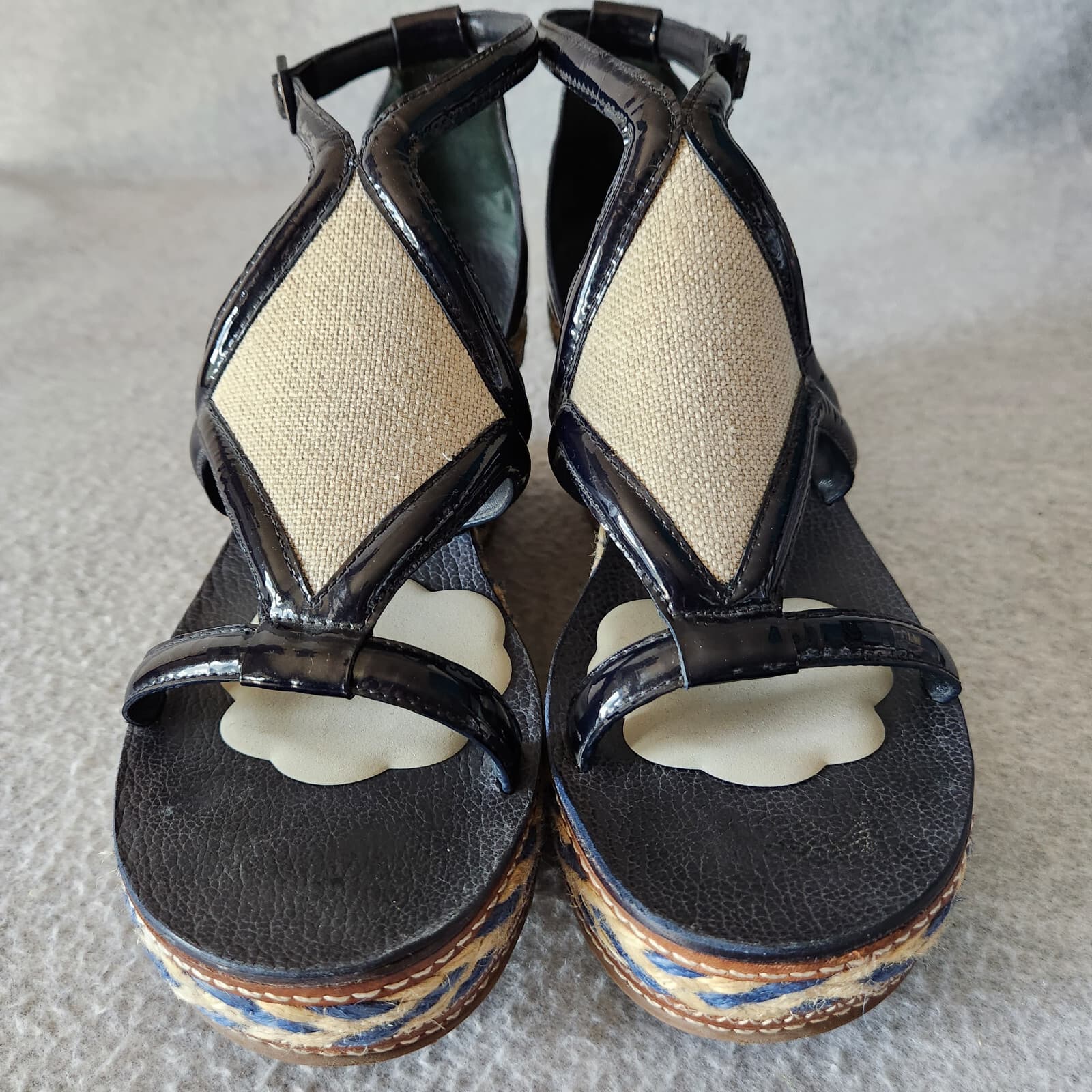 Tory Burch Leather 3" Woven Jute Wedge Platform Shoes Open Toe Ankle Strap US10M - Thumbnail 10