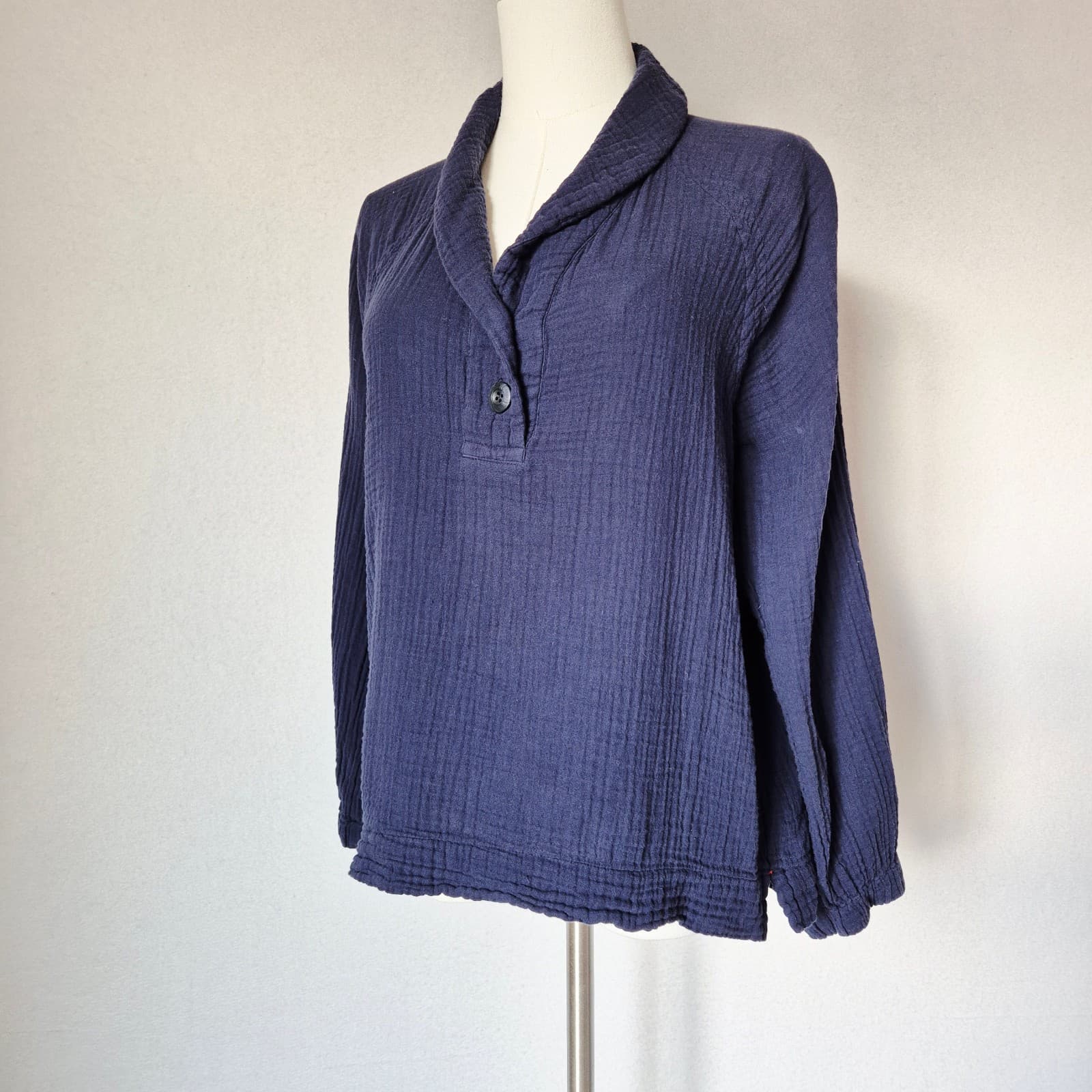 Xirena Qwynn Blue Gauze Shawl Collar Top Long Raglan Sleeves Cotton Women's XS - Thumbnail 4
