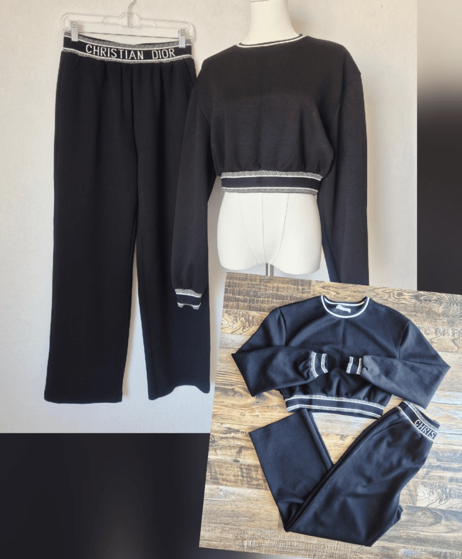 Christian Dior Set of Loungewear Spellout Cropped Sweatshirt Sweatpants Black 4 - Thumbnail 8