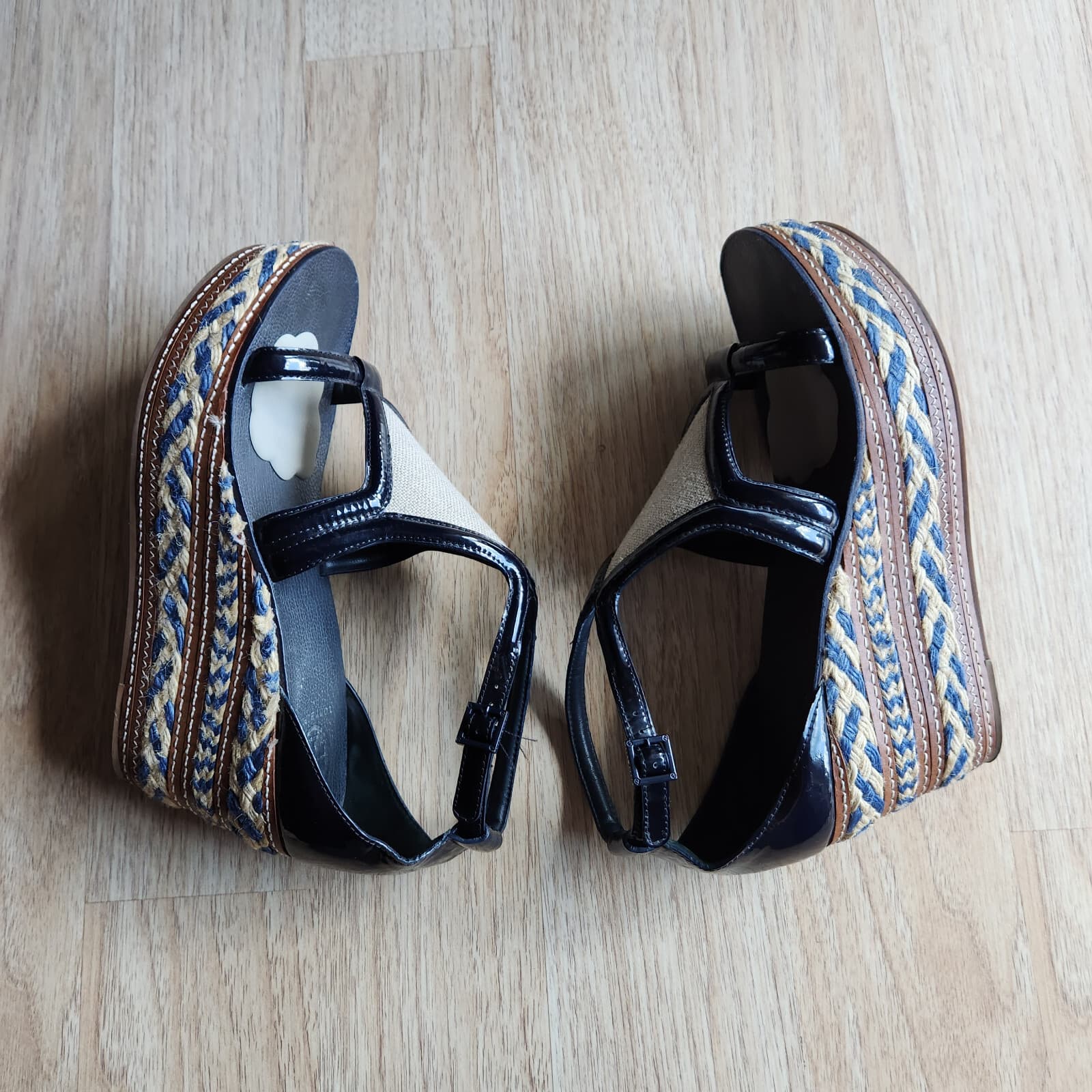 Tory Burch Leather 3" Woven Jute Wedge Platform Shoes Open Toe Ankle Strap US10M - Thumbnail 4