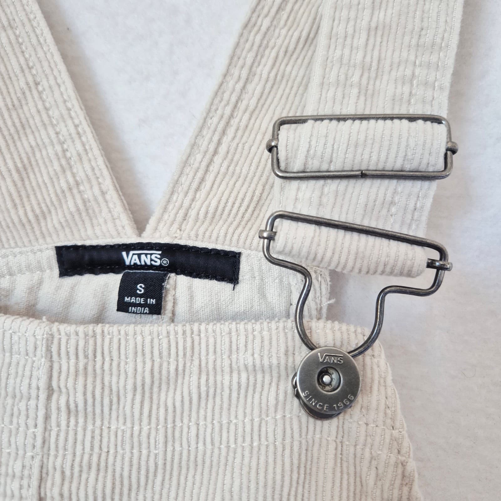 Vans Women's S Ground Work Hollywell Embroidered Corduroy Overalls Cotton Beige - Thumbnail 9
