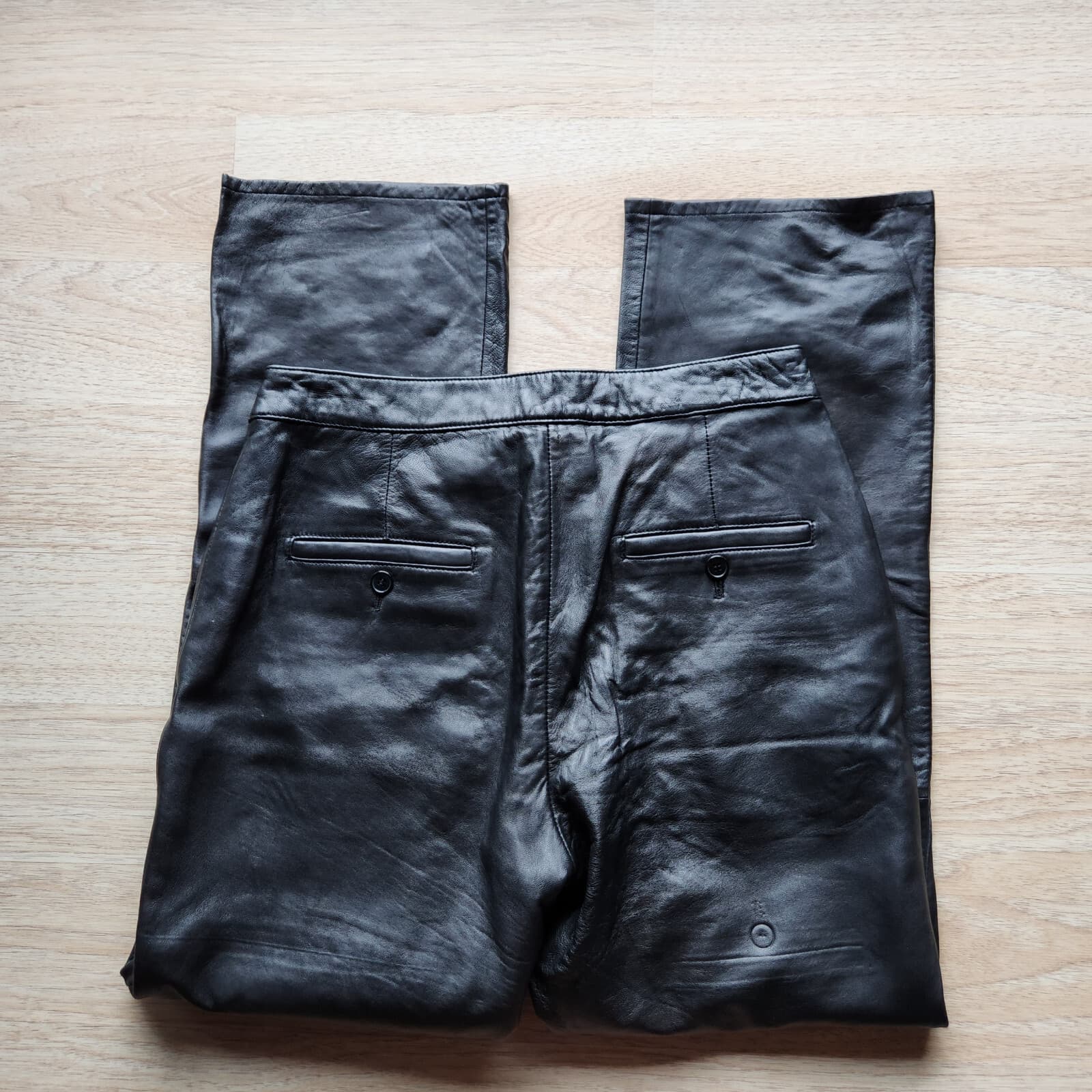 Rem GARSON 100% Genuine Leather Straight Leg Pants Zip Pocket Black Women 8P - Thumbnail 6