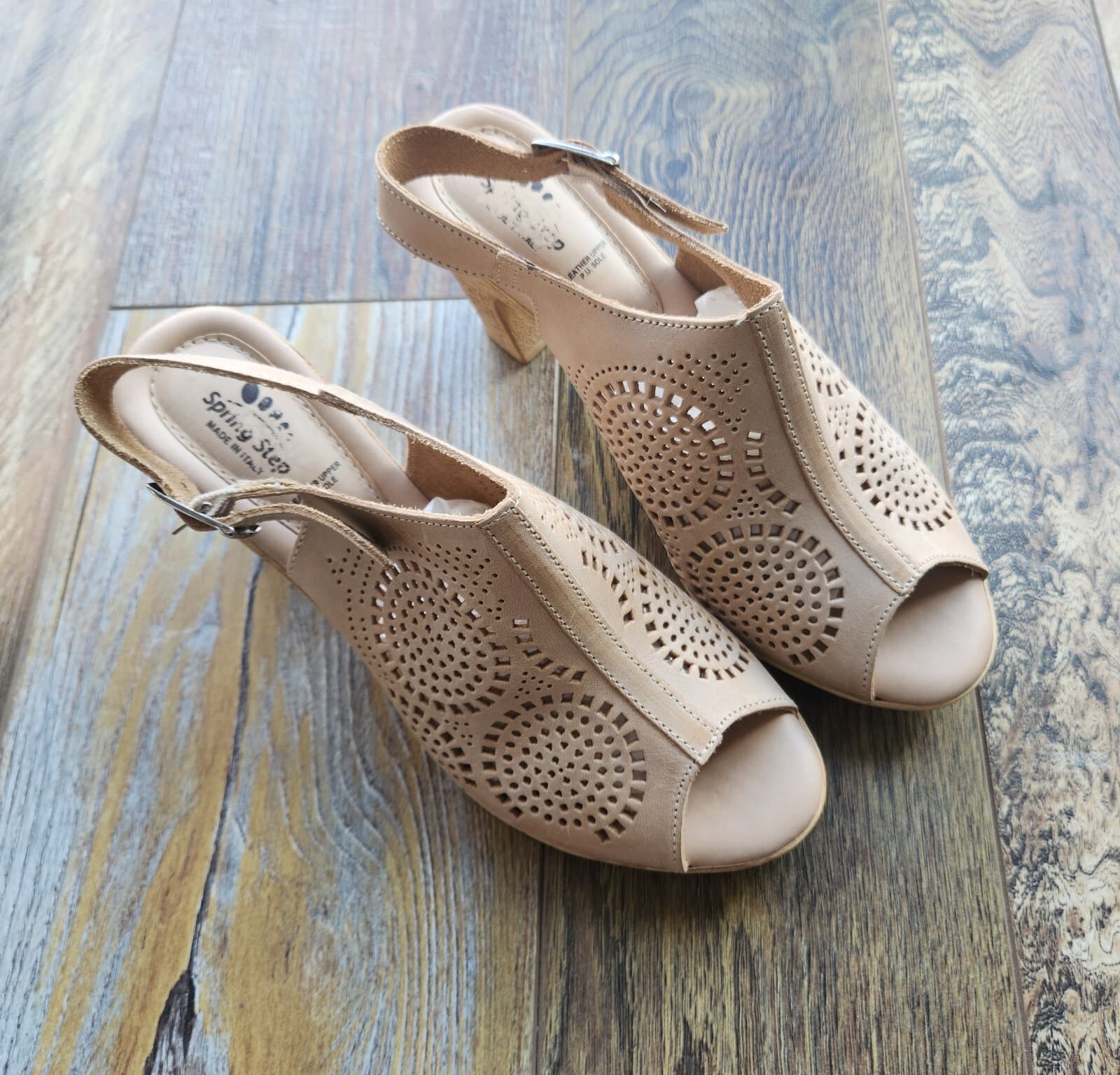 NWoB Spring Step Liberty Laser-Cut Leather Slingback Sandals Buckle Beige EU40 - Thumbnail 3