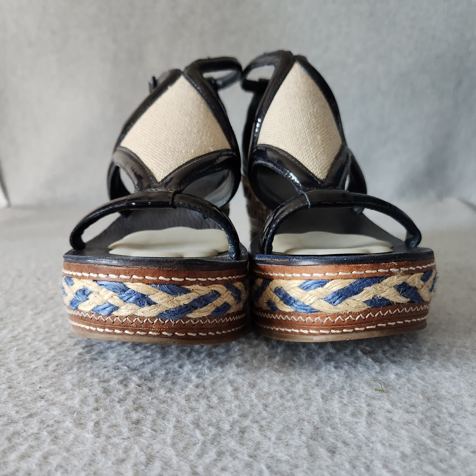 Tory Burch Leather 3" Woven Jute Wedge Platform Shoes Open Toe Ankle Strap US10M - Thumbnail 9