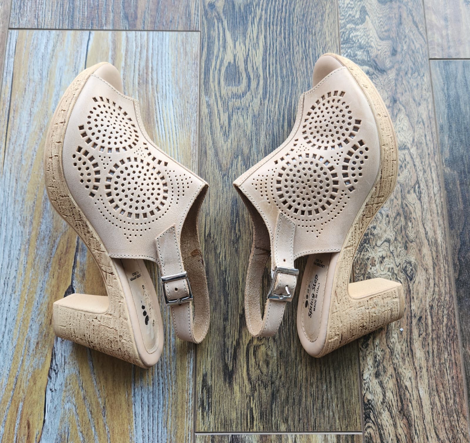 NWoB Spring Step Liberty Laser-Cut Leather Slingback Sandals Buckle Beige EU40 - Thumbnail 4