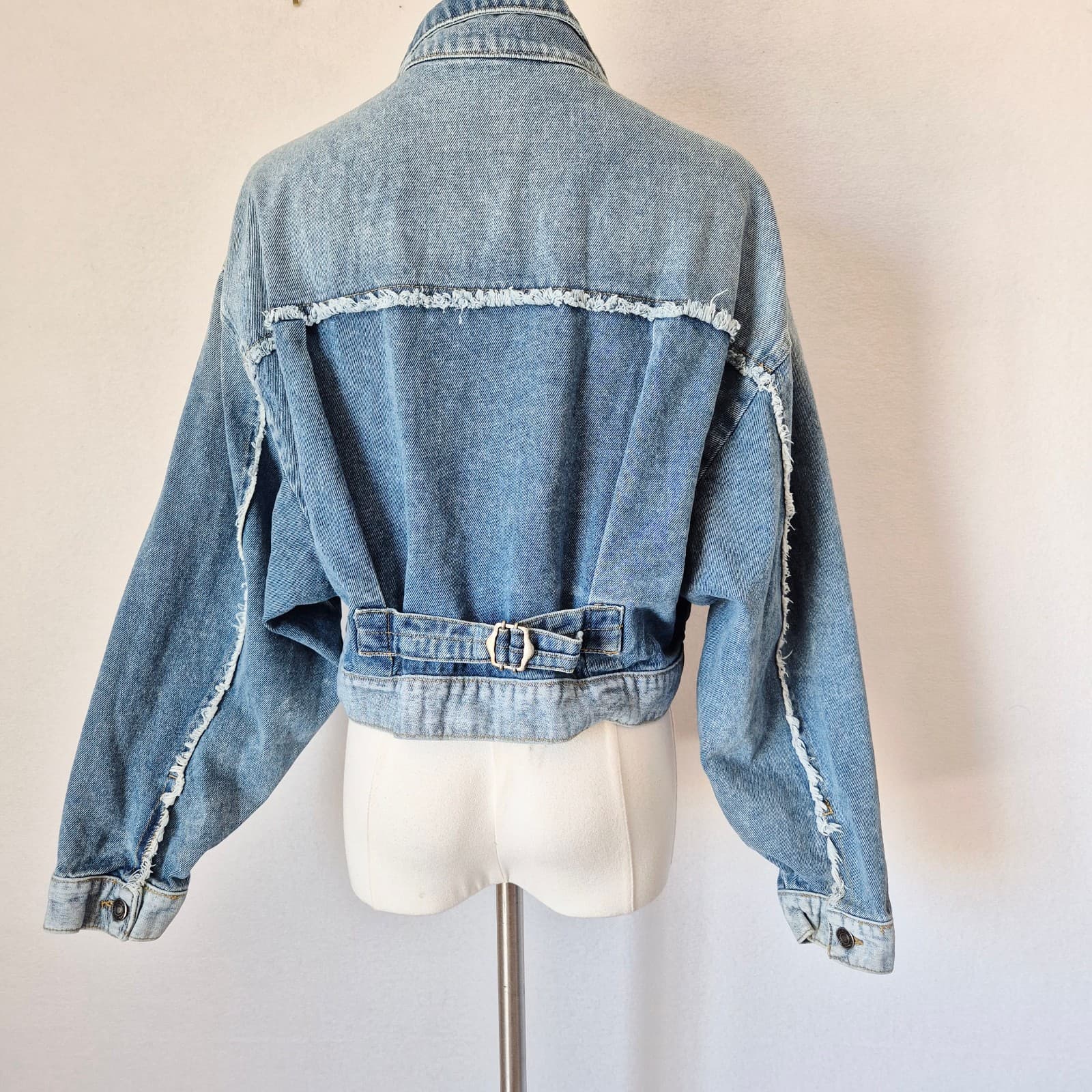 Free People Bedford Cropped Denim Jacket Distressed Medium Wash Cotton Women's S - Thumbnail 9