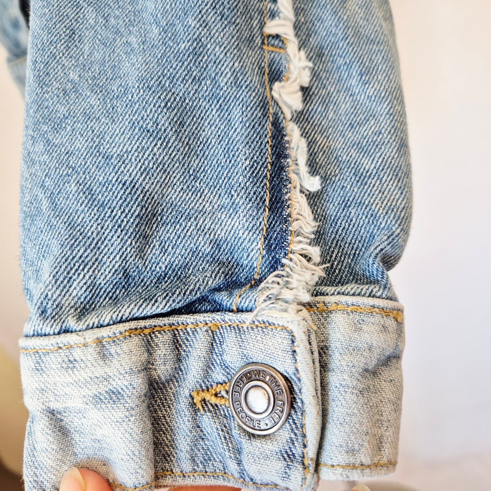 Free People Bedford Cropped Denim Jacket Distressed Medium Wash Cotton Women's S - Thumbnail 8
