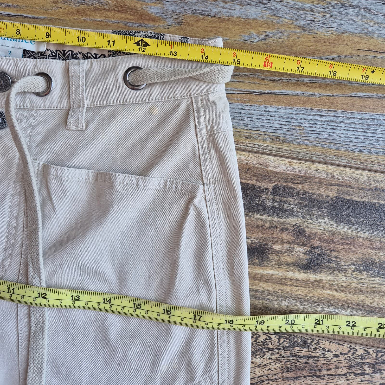 Sundance Bird Embroidered Straight Ankle Pants Zip Drawstring Beige Women's 2 - Thumbnail 10