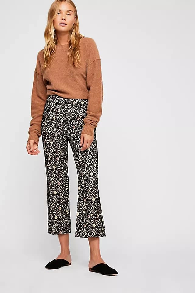 NEW Free People Mod Jacquard Metallic Cropped Kick Flare Bootcut Pants Women's 4 - Thumbnail 2