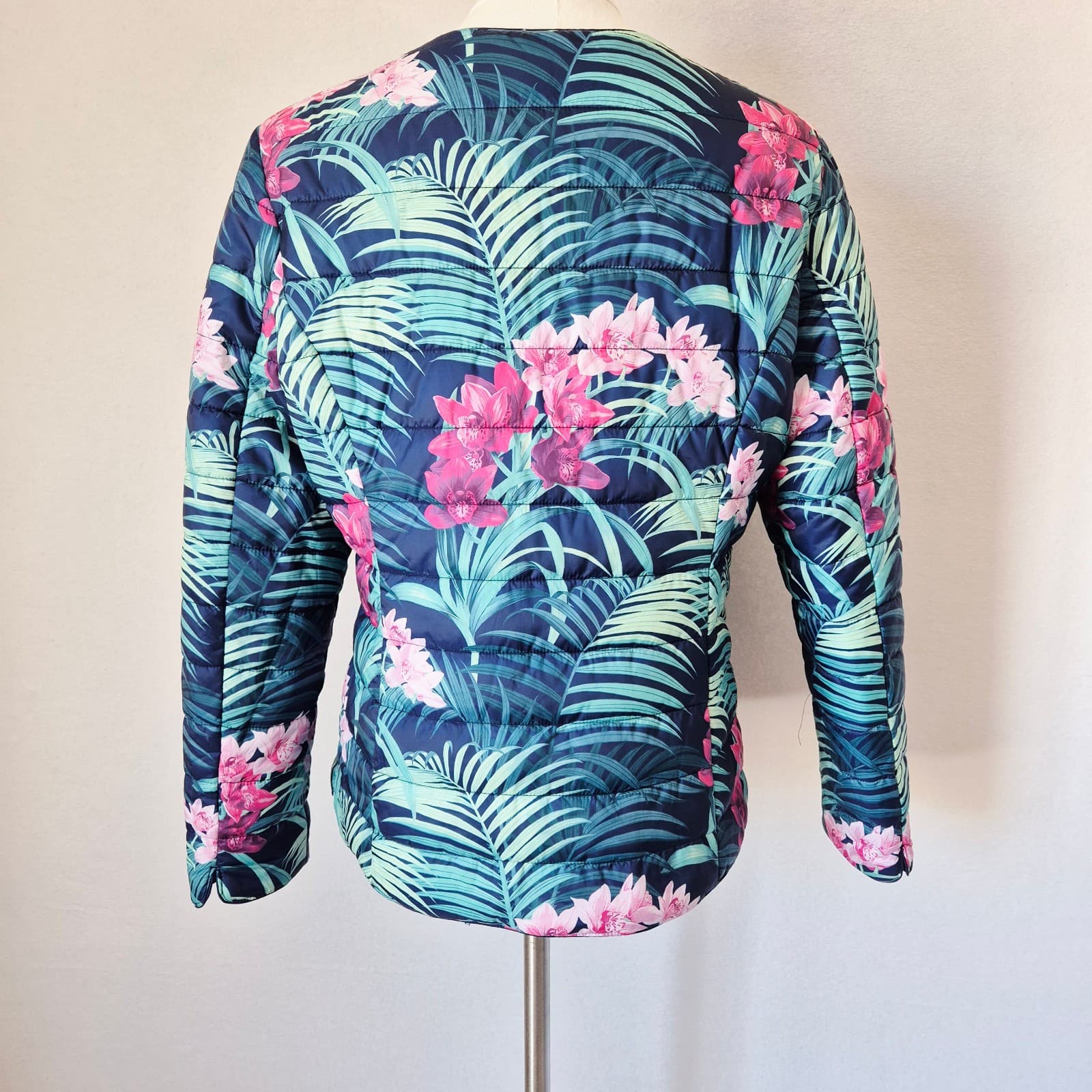Tommy Bahama Floral Island Navy Reversible Snap Puffer Jacket Zip-Pocket Women S - Thumbnail 8