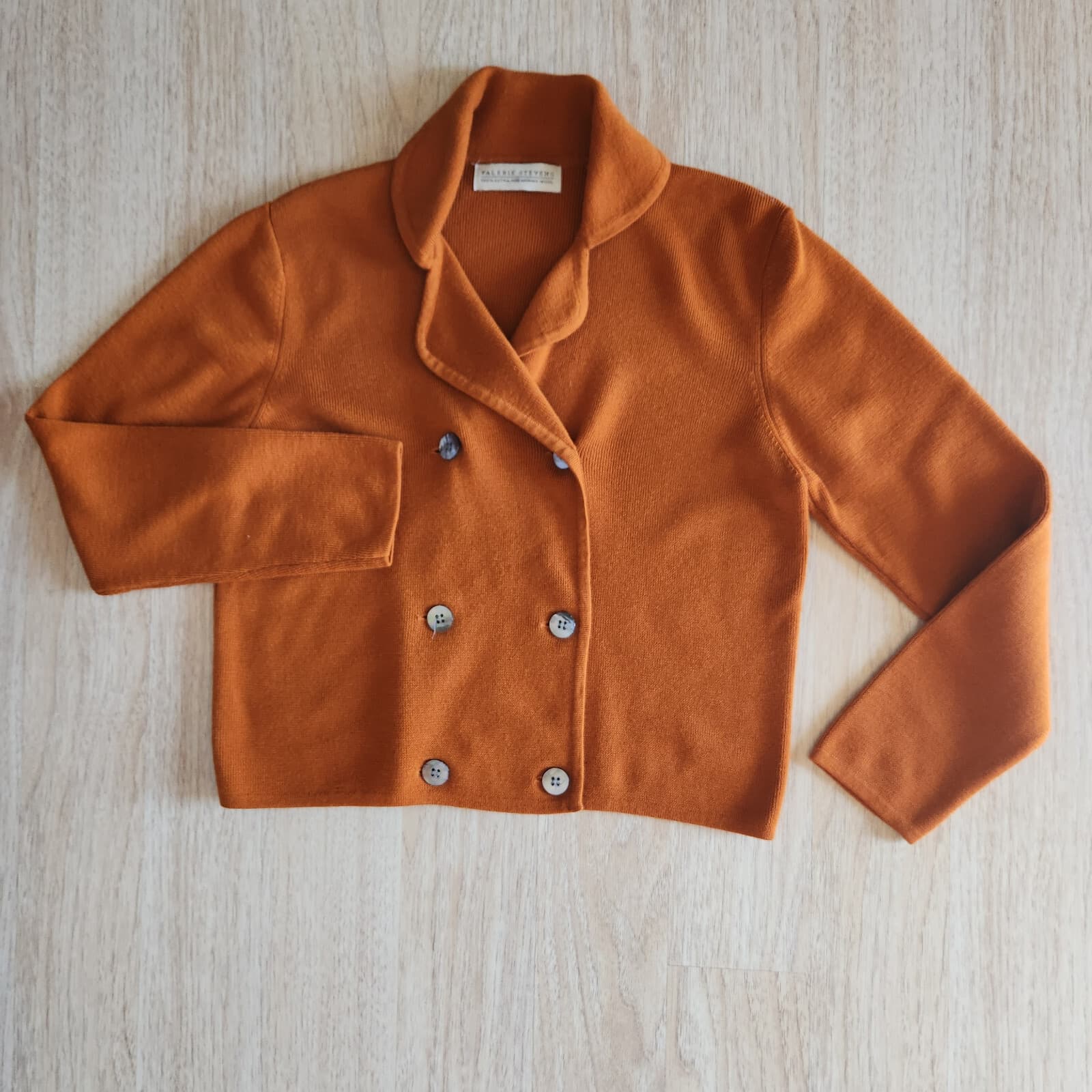 Vintage Valerie Stevens Extra Fine Merino Wool Double-Breast Sweater Orange Sz.S - Thumbnail 3