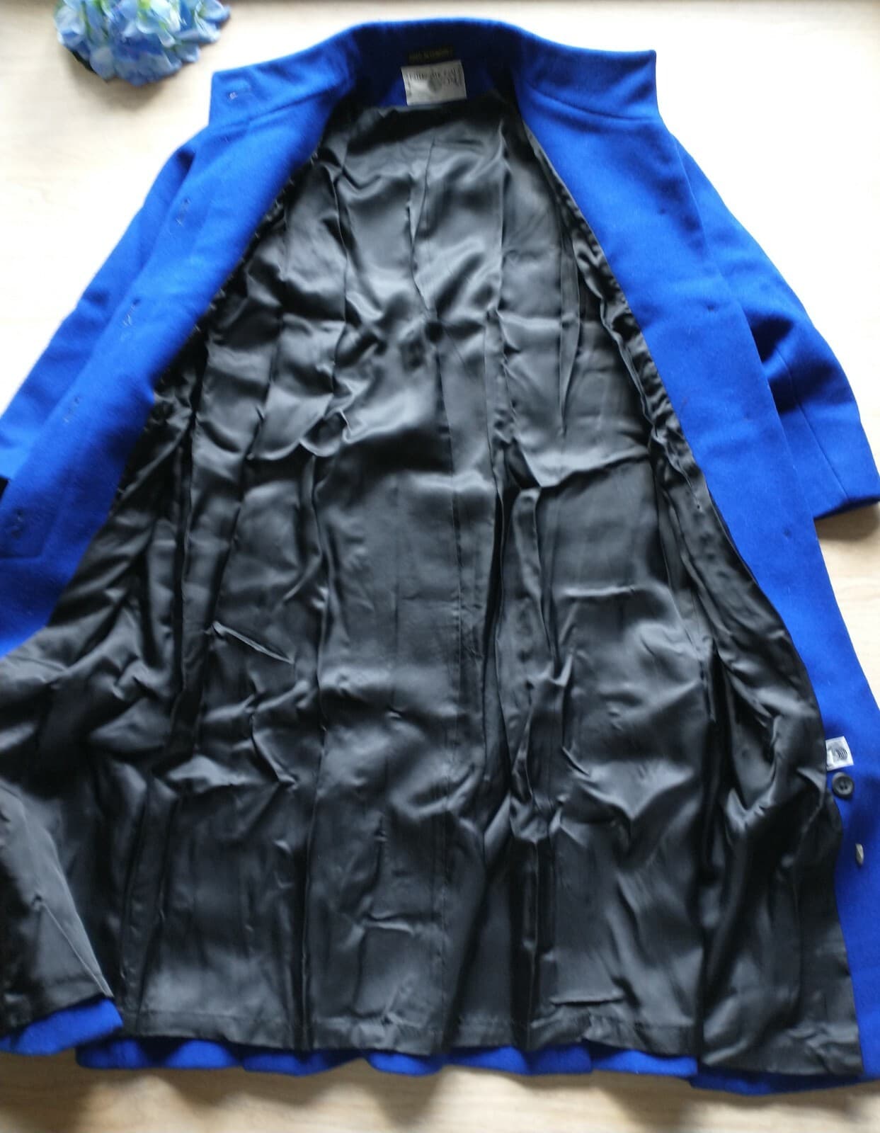 VTG International Scene 100% Wool Fleece Overcoat Button Pocket Blue Women 9/10 - Thumbnail 6