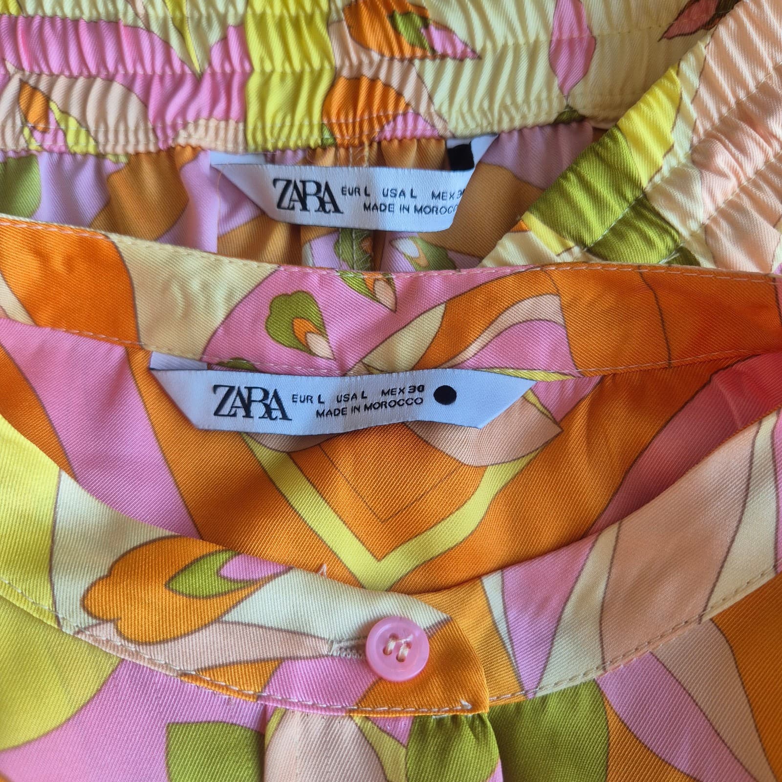 ZARA Set of Muliticolor Printed Satin Top Pants Long Sleeve Straight-Leg Size L - Thumbnail 17