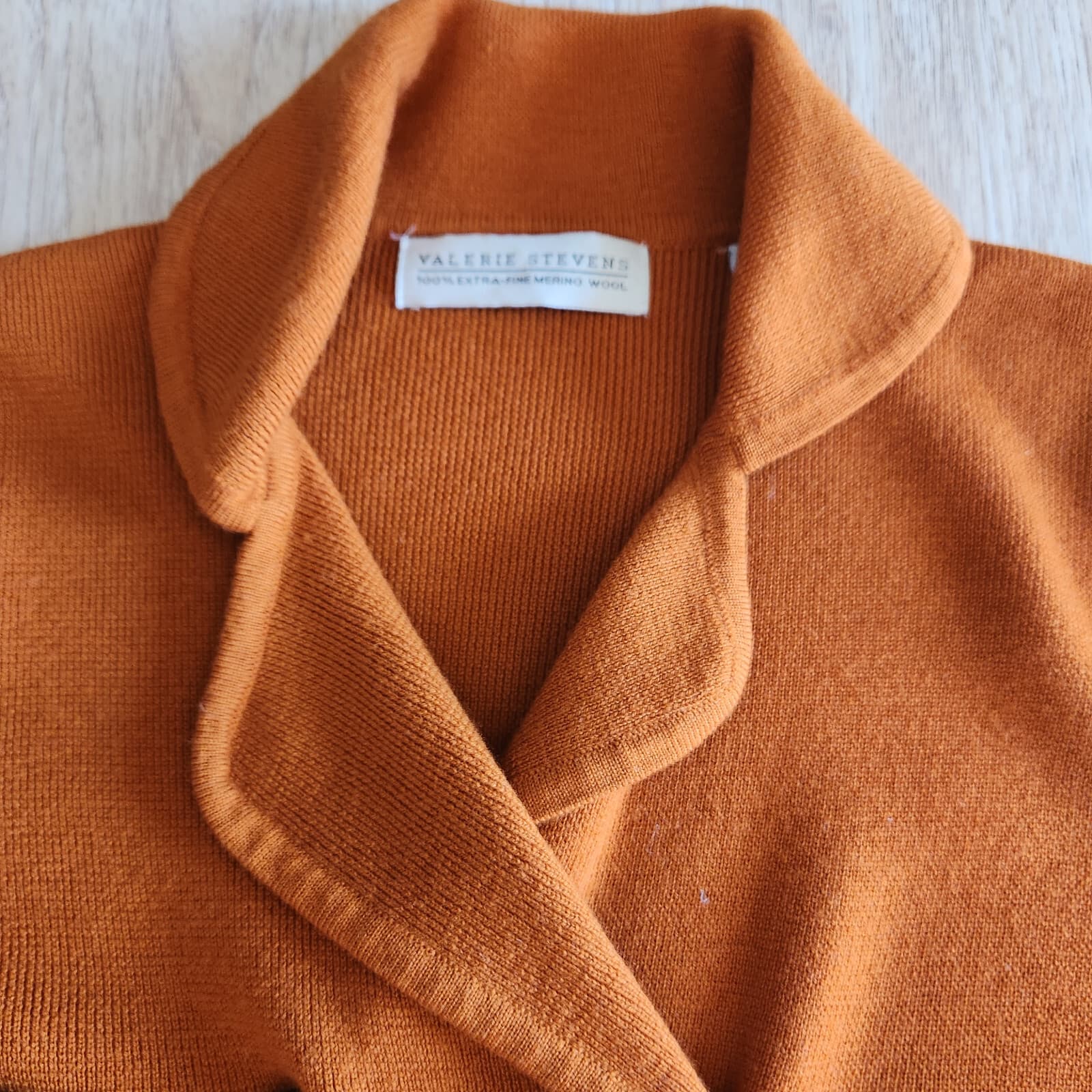 Vintage Valerie Stevens Extra Fine Merino Wool Double-Breast Sweater Orange Sz.S - Thumbnail 6