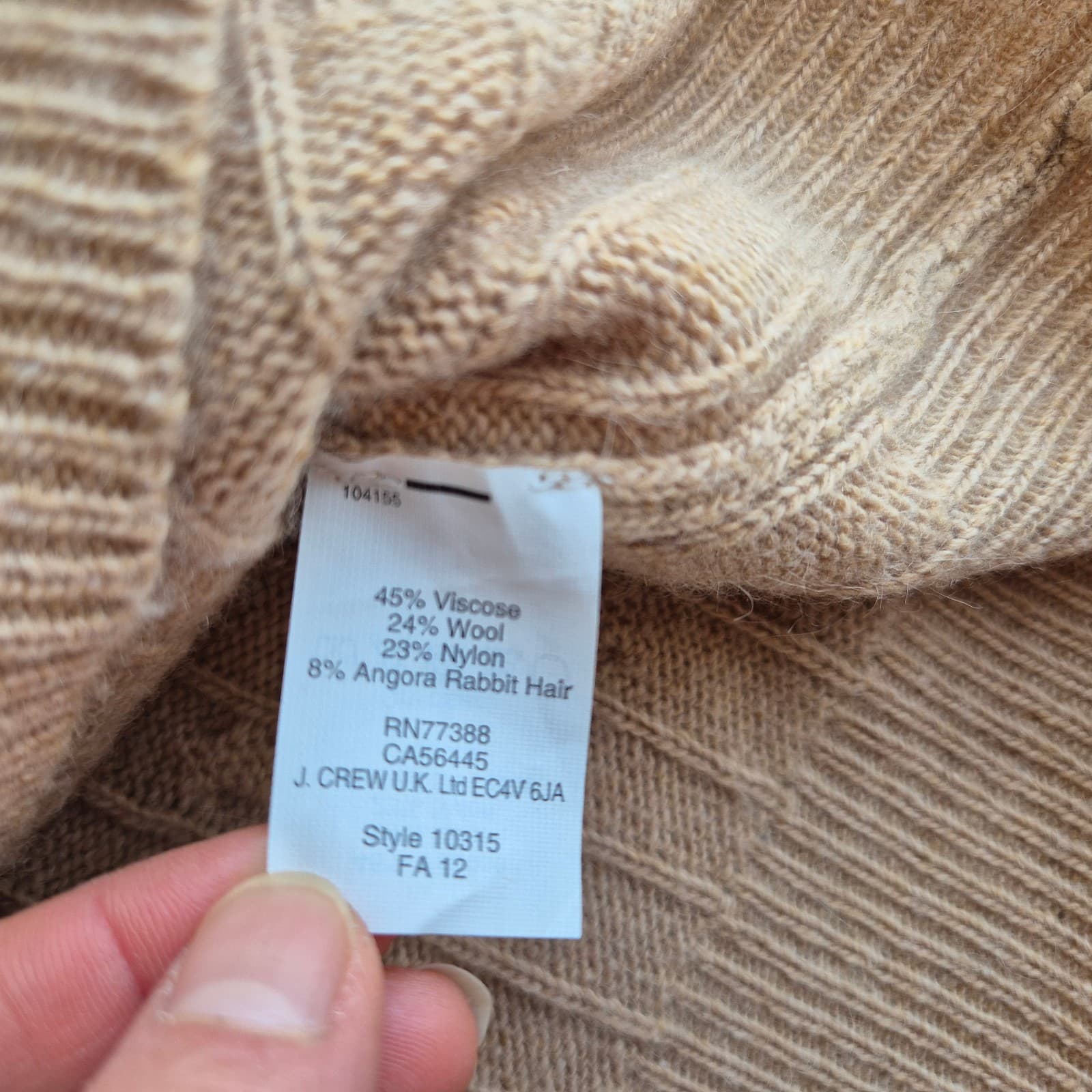 J.Crew Wool Rabbit Hair Blend Cable Knit V-Neck Sweater Beige Women's S #10315 - Thumbnail 7