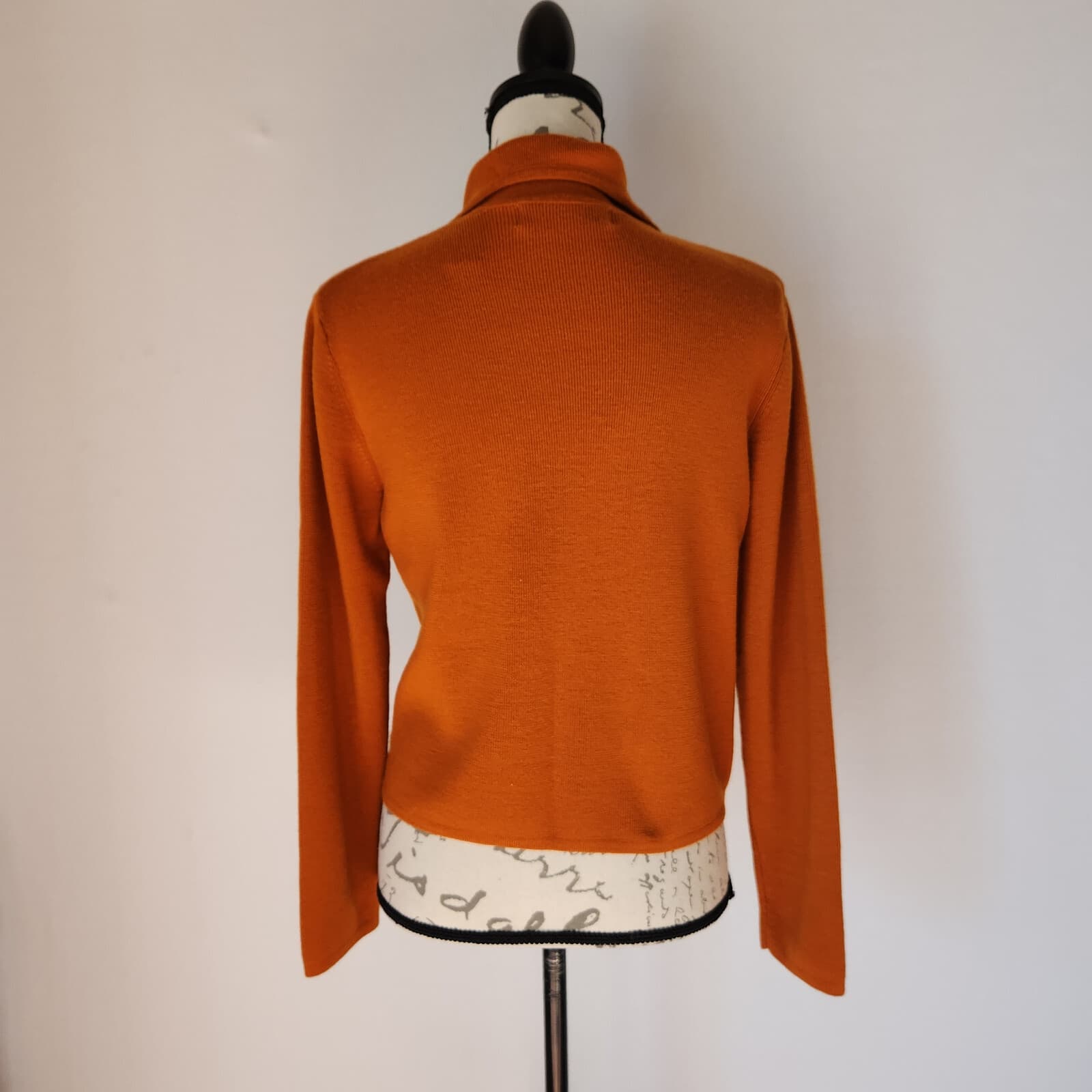 Vintage Valerie Stevens Extra Fine Merino Wool Double-Breast Sweater Orange Sz.S - Thumbnail 5