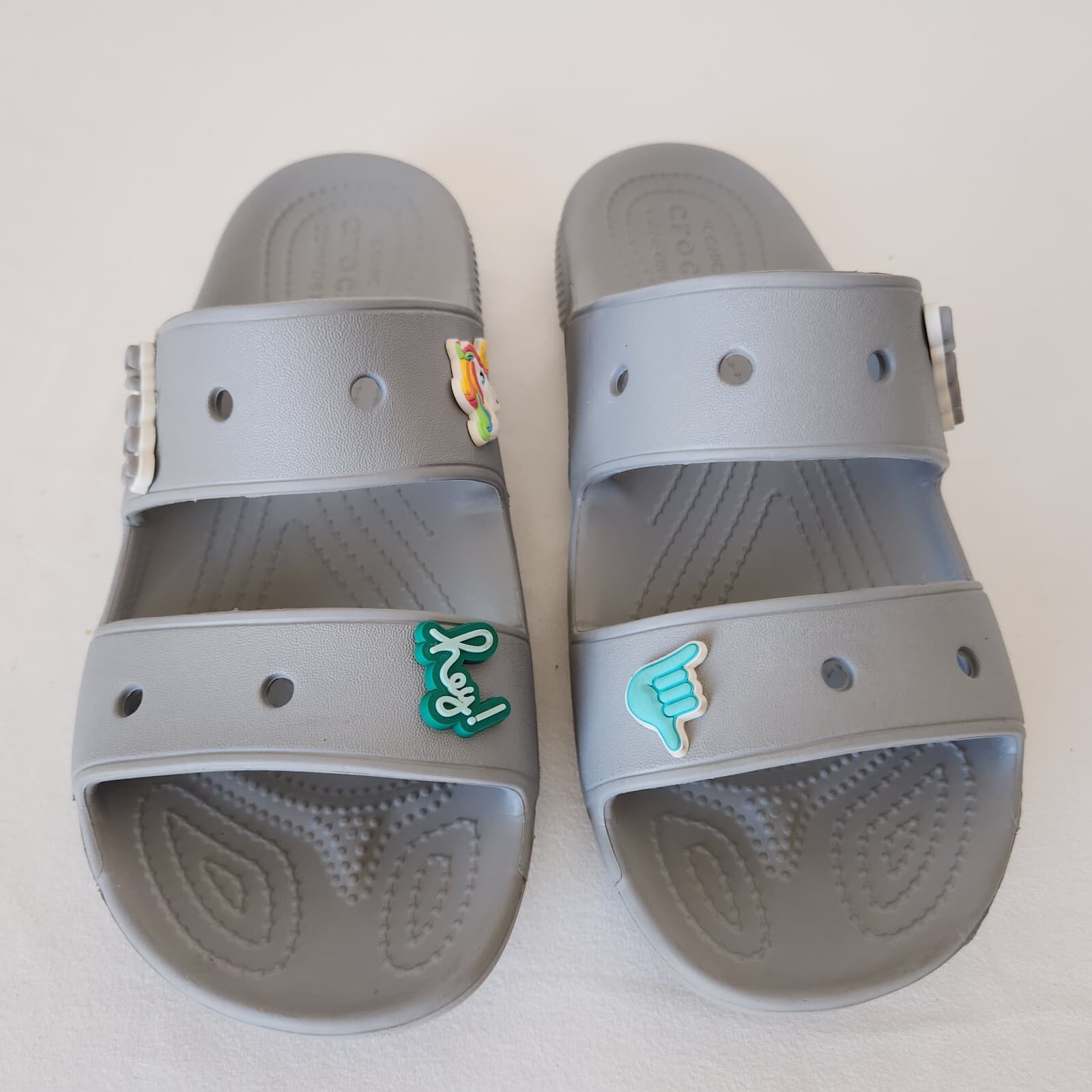 CROCS Classic Slide Comfort Sandals With 3 Jibbitz Grey Unisex Men 7 Women 9 - Thumbnail 3
