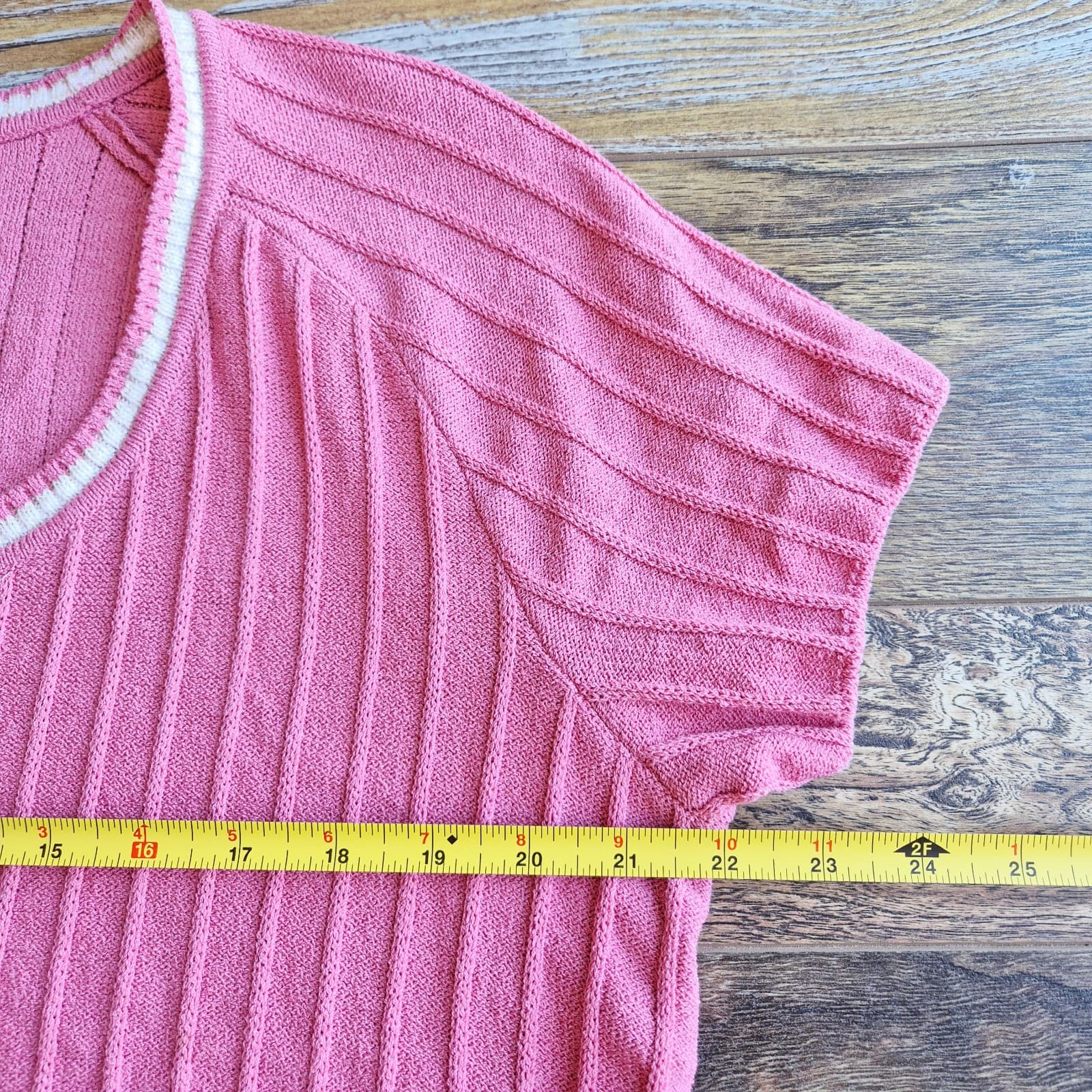 ST. JOHN Sport Wool Blend Santana Ribbed Knit Short Sleeve Top Pink Women's XL - Thumbnail 10