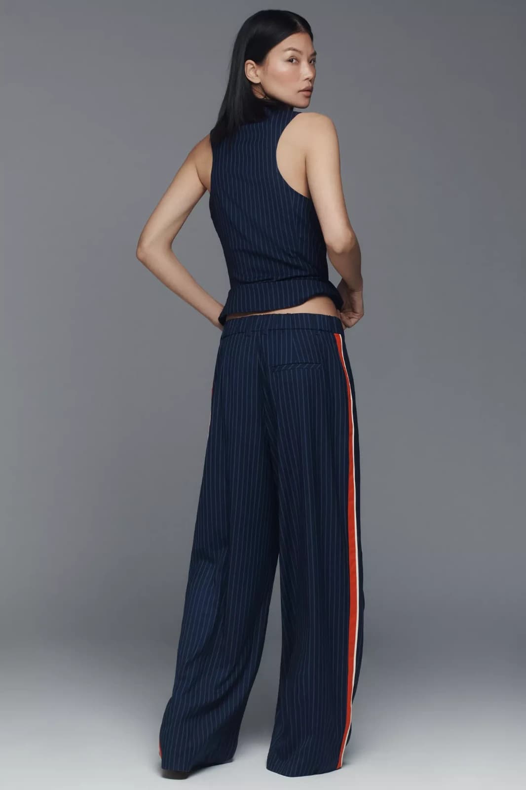 Maeve Anthropologie The Avery Pleated Wide-Leg Trouser Side-Stripe Blue Womens M - Thumbnail 6