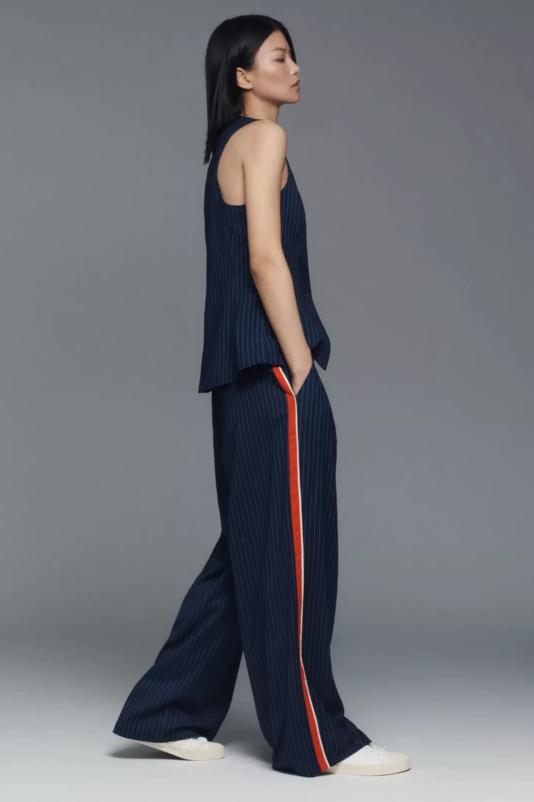 Maeve Anthropologie The Avery Pleated Wide-Leg Trouser Side-Stripe Blue Womens M - Thumbnail 8