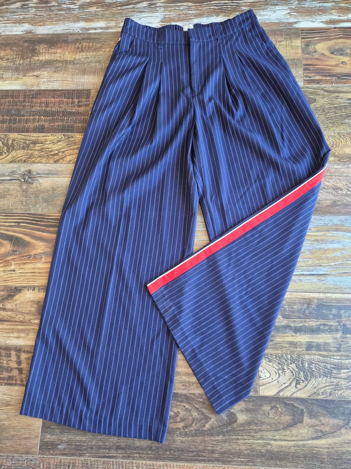 Maeve Anthropologie The Avery Pleated Wide-Leg Trouser Side-Stripe Blue Womens M - Thumbnail 7