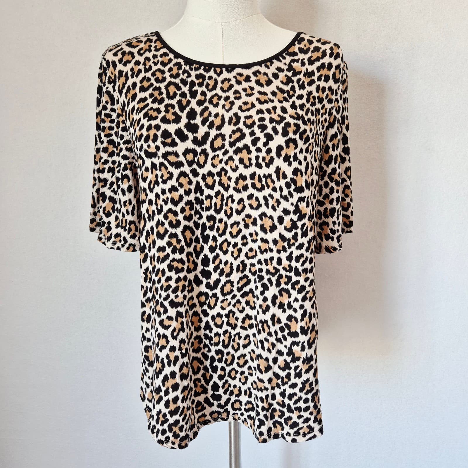 Kate Spade New York Leopard Stretch Jersey Top Flutter Sleeve Brown Women's S - Thumbnail 3