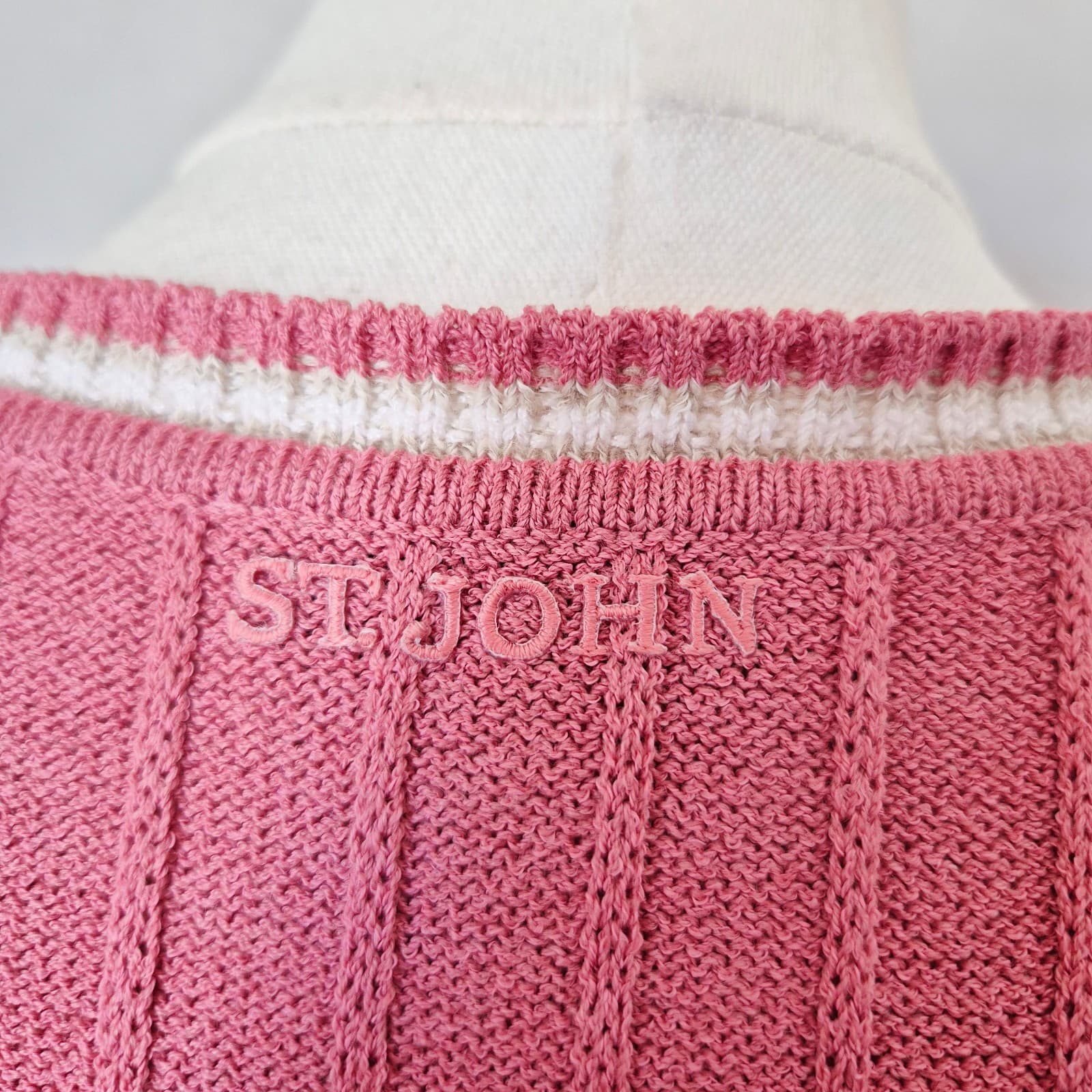 ST. JOHN Sport Wool Blend Santana Ribbed Knit Short Sleeve Top Pink Women's XL - Thumbnail 6
