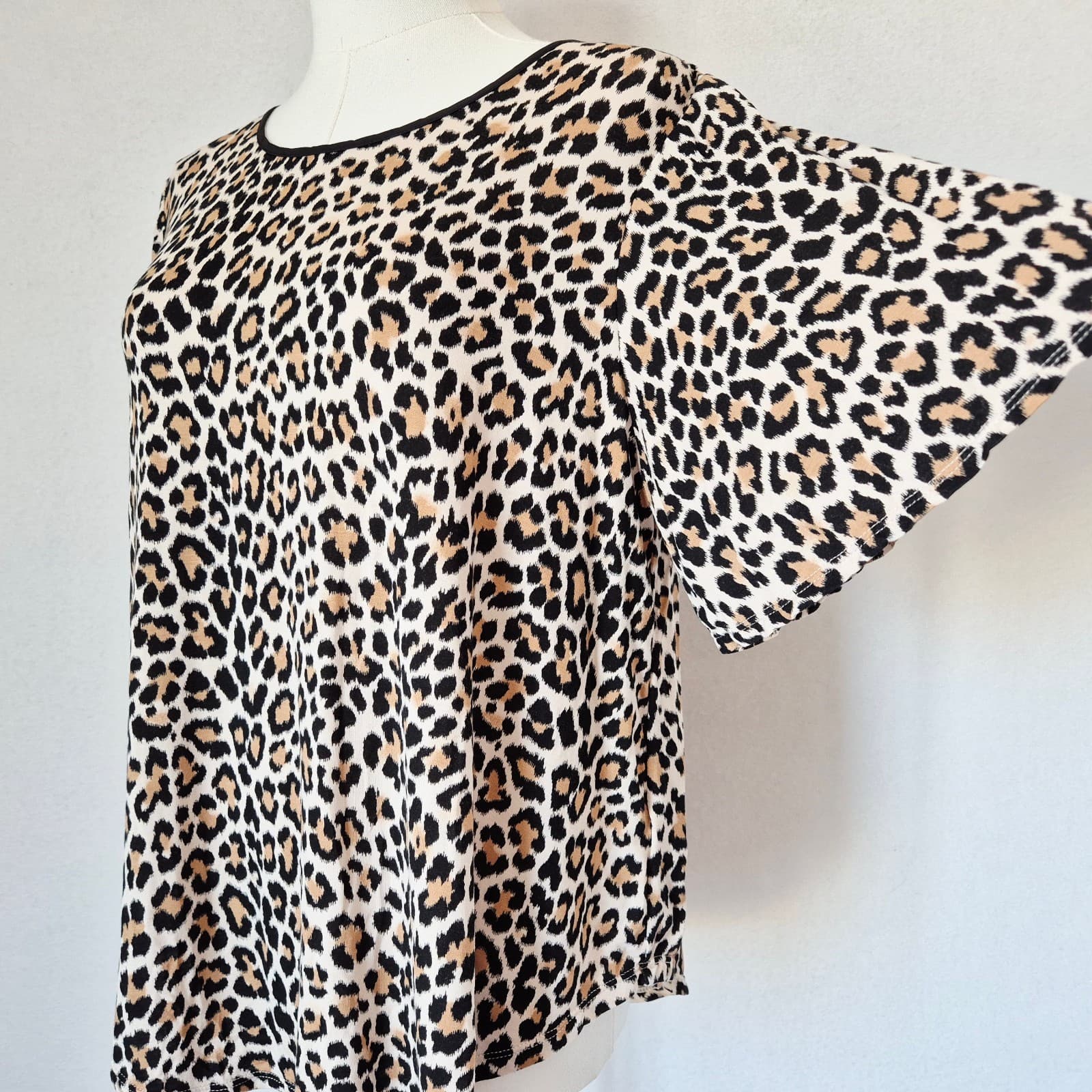 Kate Spade New York Leopard Stretch Jersey Top Flutter Sleeve Brown Women's S - Thumbnail 2