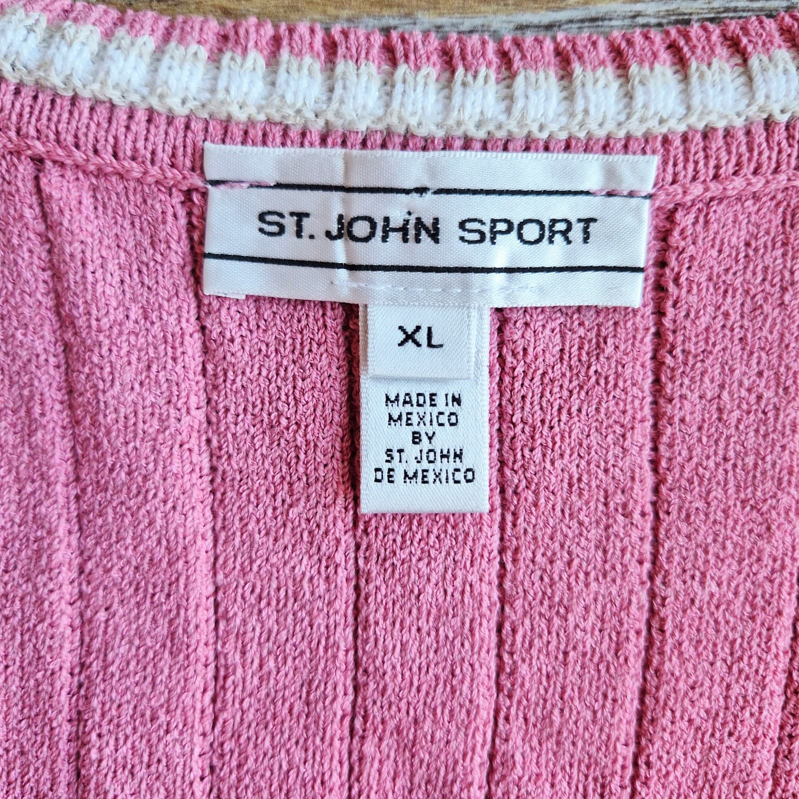 ST. JOHN Sport Wool Blend Santana Ribbed Knit Short Sleeve Top Pink Women's XL - Thumbnail 7