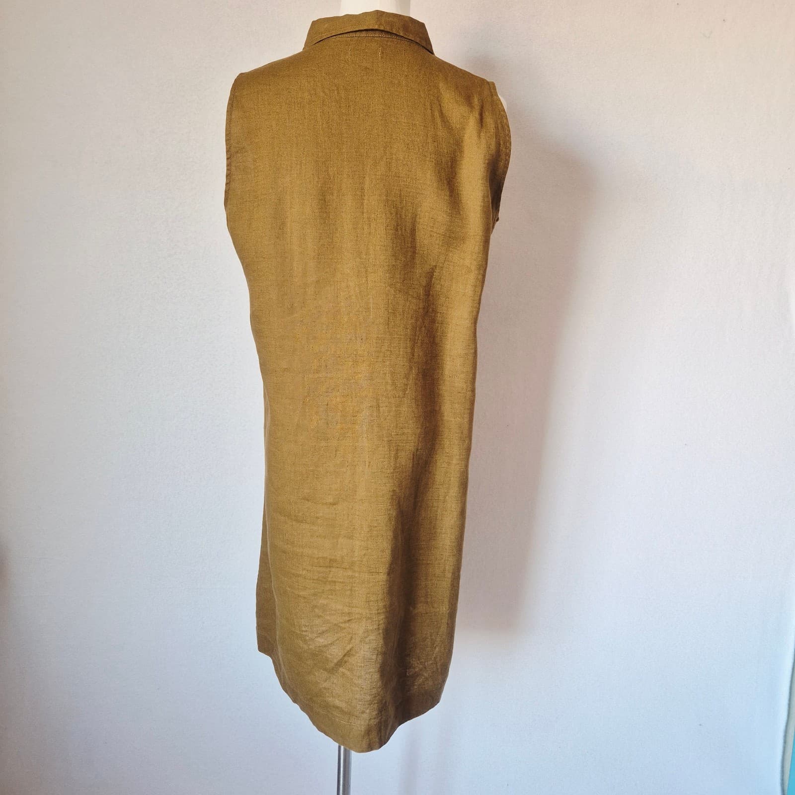 Garnet Hill 100% Linen Sleeveless Tunic Shirt Dress Button-Down Tan-Gold Women 8 - Thumbnail 4
