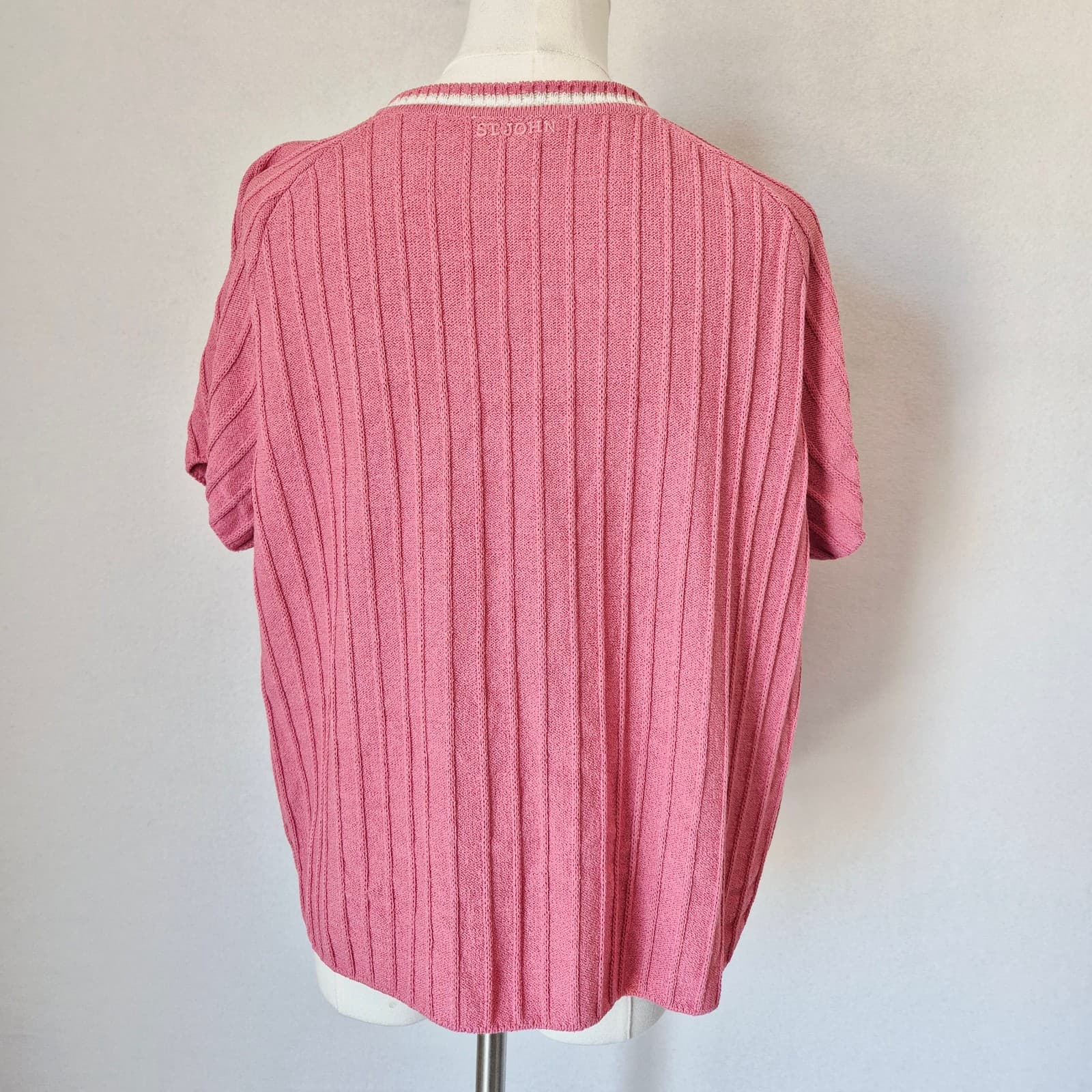 ST. JOHN Sport Wool Blend Santana Ribbed Knit Short Sleeve Top Pink Women's XL - Thumbnail 5